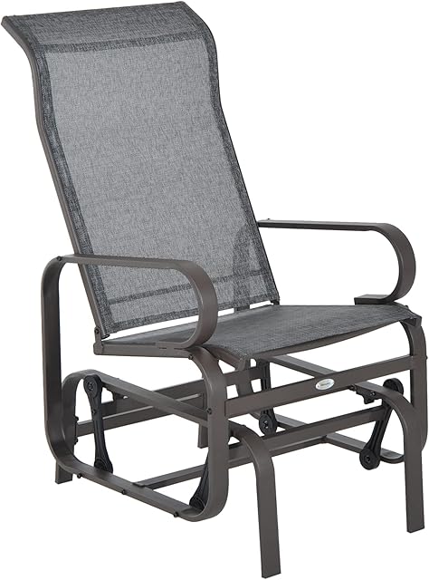 Outsunny Outdoor Gliding Rocking Chair with Sturdy Metal Frame Garden Comfortable Swing Chair for Patio, Backyard and Poolside, Grey