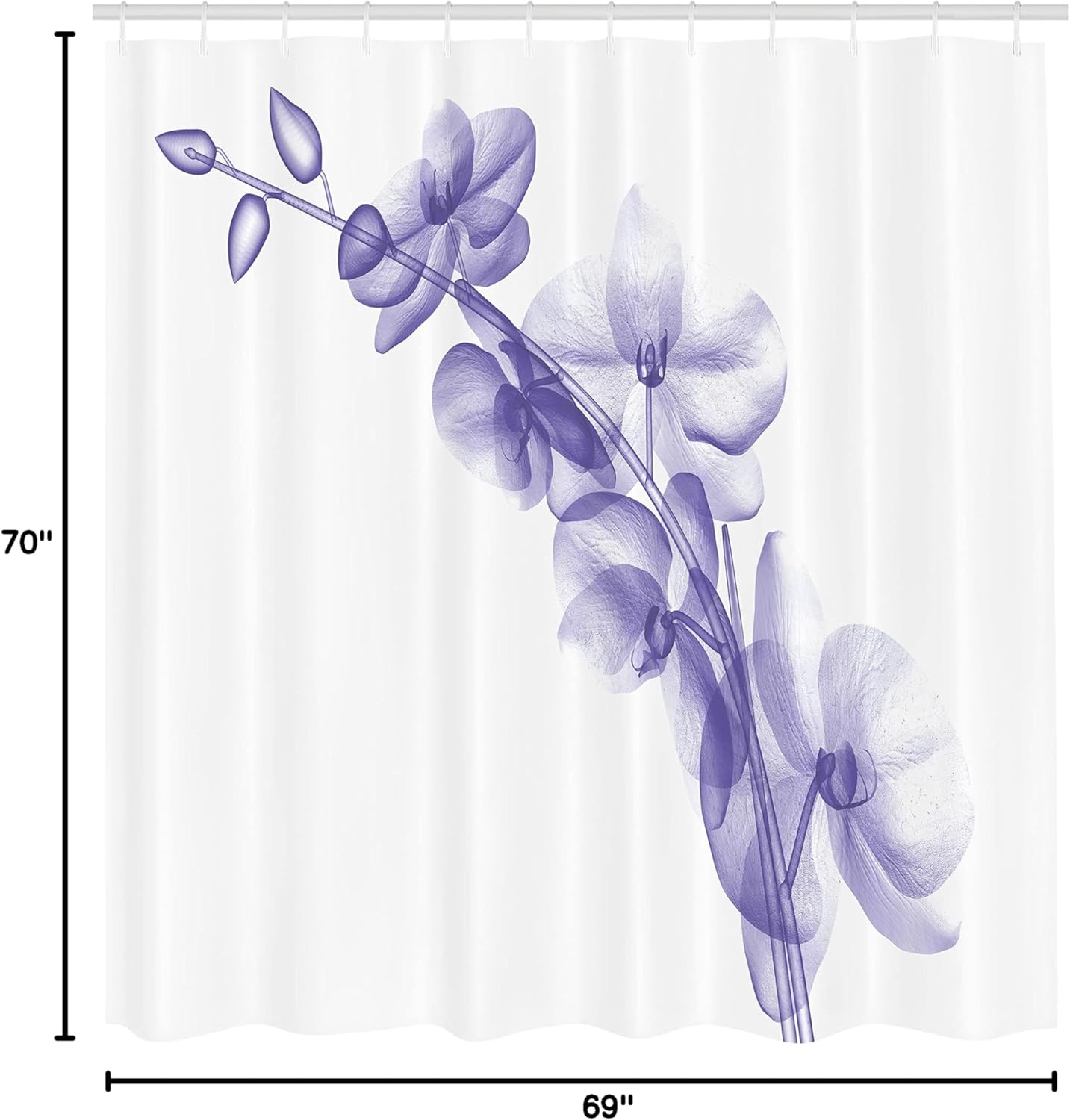 Ambesonne Flower Shower Curtain, Contemporary X-ray Illustration of Orchid Leaf Plant Twig Unseen Nature Picture, Cloth Fabric Bathroom Decor Set with Hooks, 69" W x 70" L, Blue Violet
