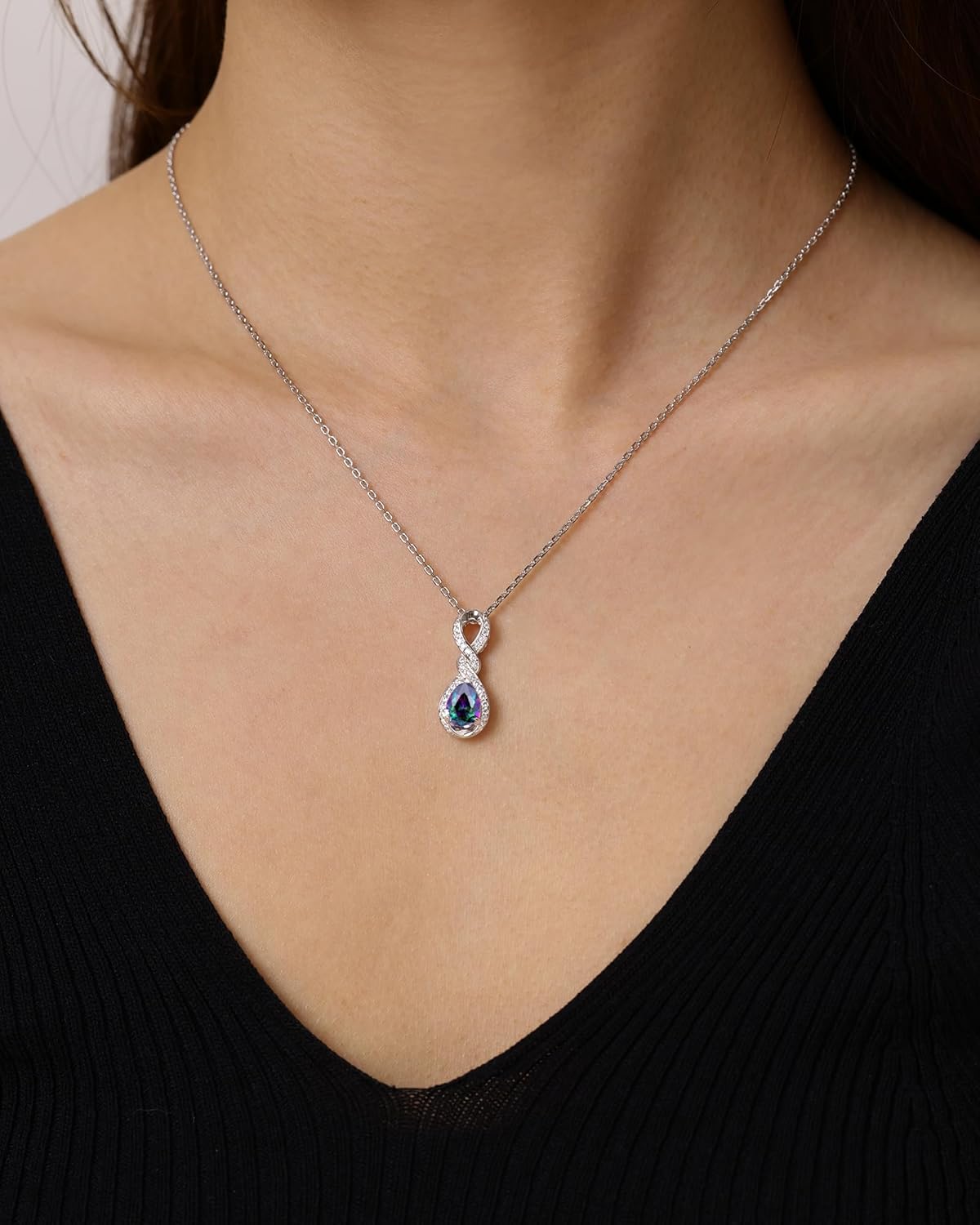 FANCIME Infinity Embrace Birthstone Necklaces for Women Fine Jewelry Sterling Silver Dainty Infinity Pendant Anniversary Birthday Mothers Day Gifts for Her Wife Women Mom Daughter - Image 2