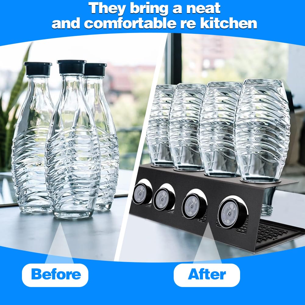 Flaschenhalter für Soda Stream 4er Flaschen Edelstahl Abtropfhalter Abtropfständer mit Deckelhalter für SodaStream Crystal & Emil Flaschen