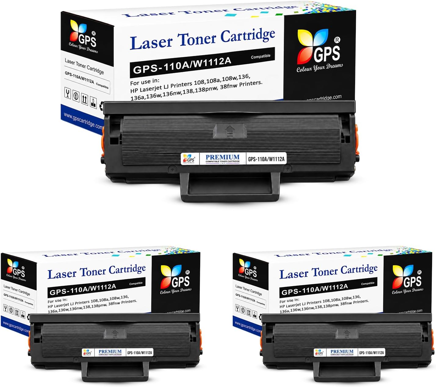 GPS Colour Your Dreams 110A Toner Cartridge Compatible for HP LJ Printer 108, 108a, 108w, 136, 136a,136w, 136nw, 138, 138pnw, 138fnw (110A - Set of 3)