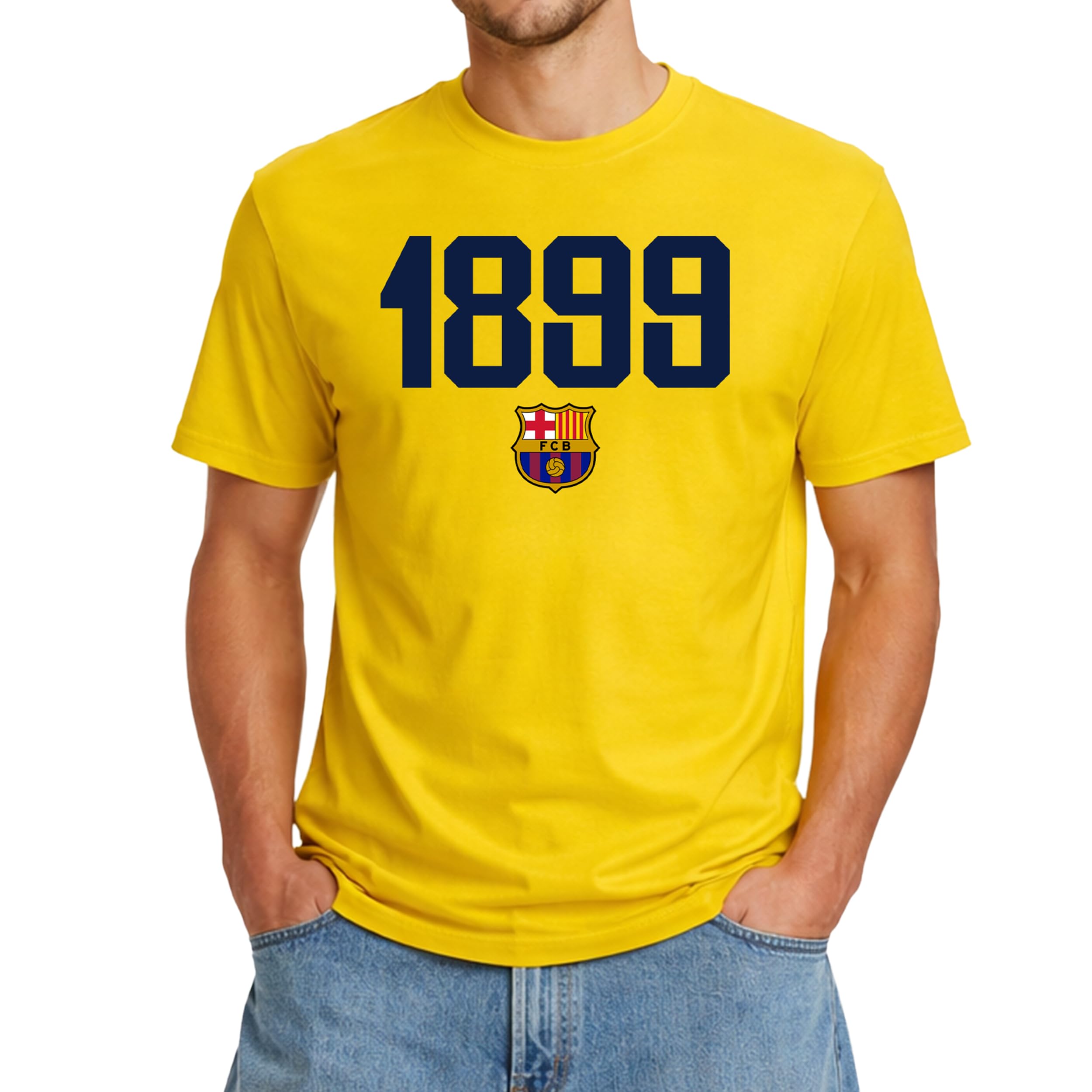 Icon Sports Mens Founders Short Sleeve T-Shirt UEFA Champions League Soccer Barcelona, Yellow, Large