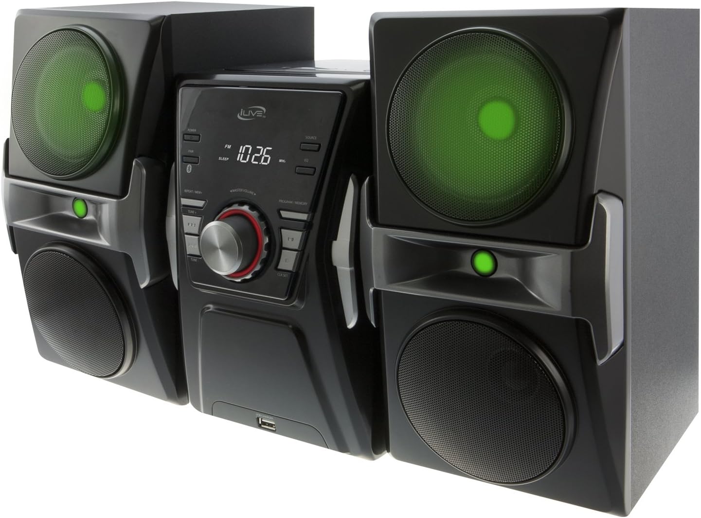 iLive IHB624B Bluetooth CD and Radio Home Music System with Color Changing Lights, Includes Remote, Black