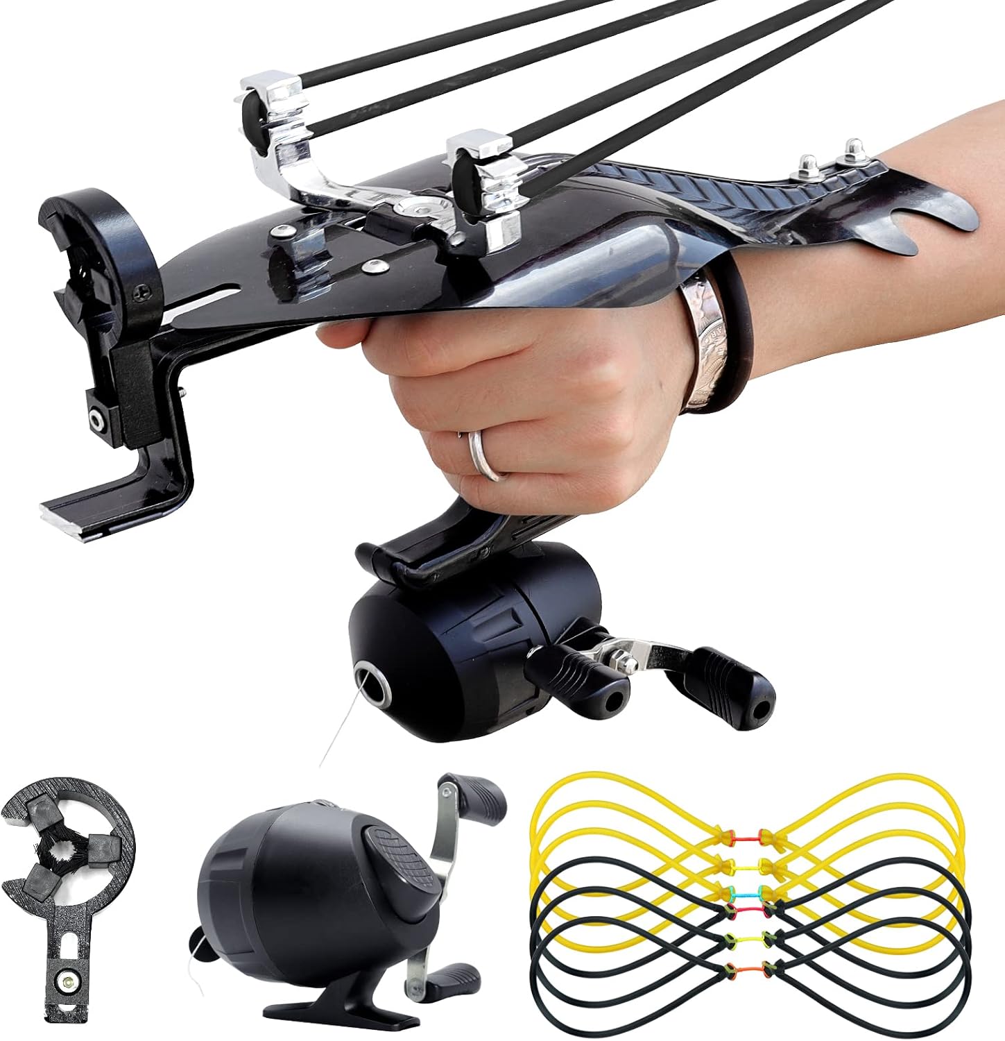 Fishing Slingshot with Reel and Rubber Bands High Powerful Slingshot Kit Hunting Slingshot for Adults Shooting and Fishing