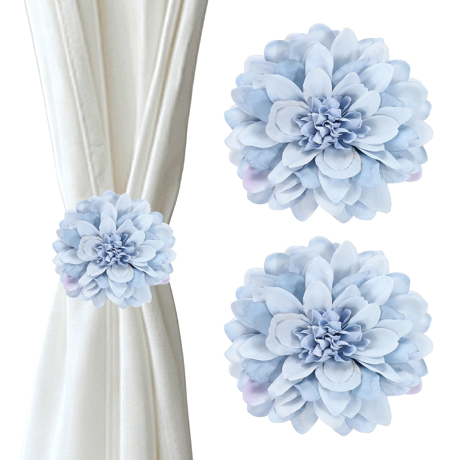 sourcing map Flower Curtain Clips 2PCS, Curtain Tiebacks Decorative Window Drape Holdback Window Drapery Decorative Clip Buckles for Bedroom Home Office Decor, Sky Blue