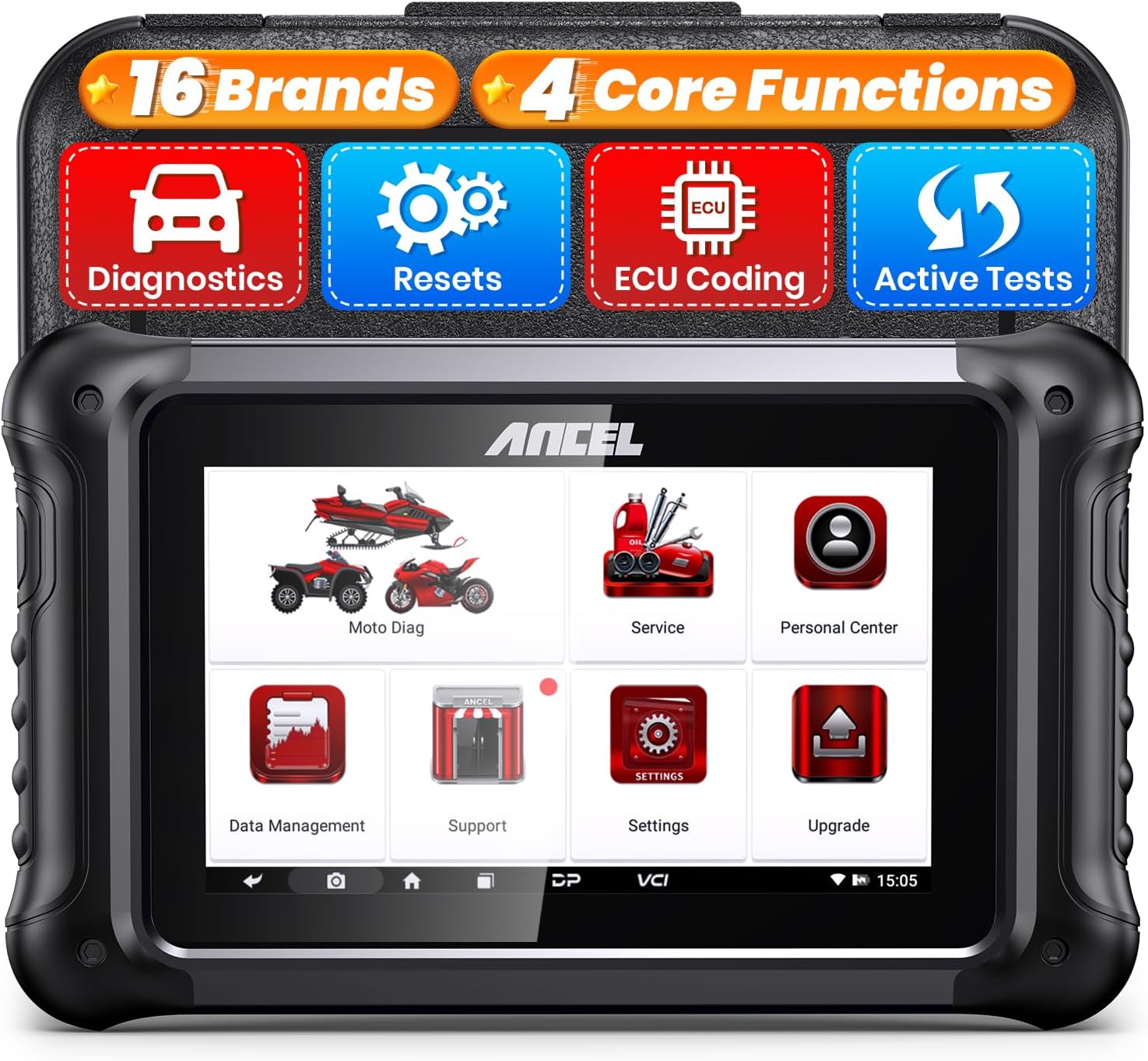 ANCEL MT700 Motorcycle Diagnostic Tool for Harley BMW Kawasaki Suzuki Piaggio Ducati Obd2 Scanner, ABS Bleeding Check Engine Code Reader with Oil Light Reset, 31+ Function, 16 Brand-Specific Adapters
