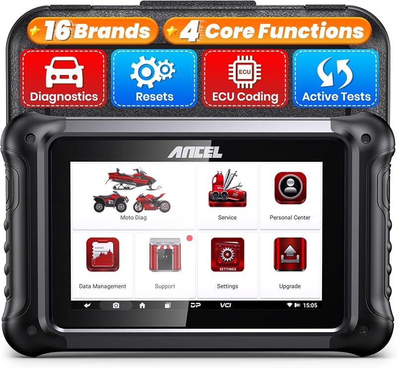 ANCEL MT700 Escáner de diagnóstico de motocicleta de 7 pulgadas, herramienta de escaneo de deportes motorizados de sistema completo con pruebas activas, más de 35 funciones de servicio y 16 marcas para BMW, Ducati, KTM, Harley, Honda, Yamaha