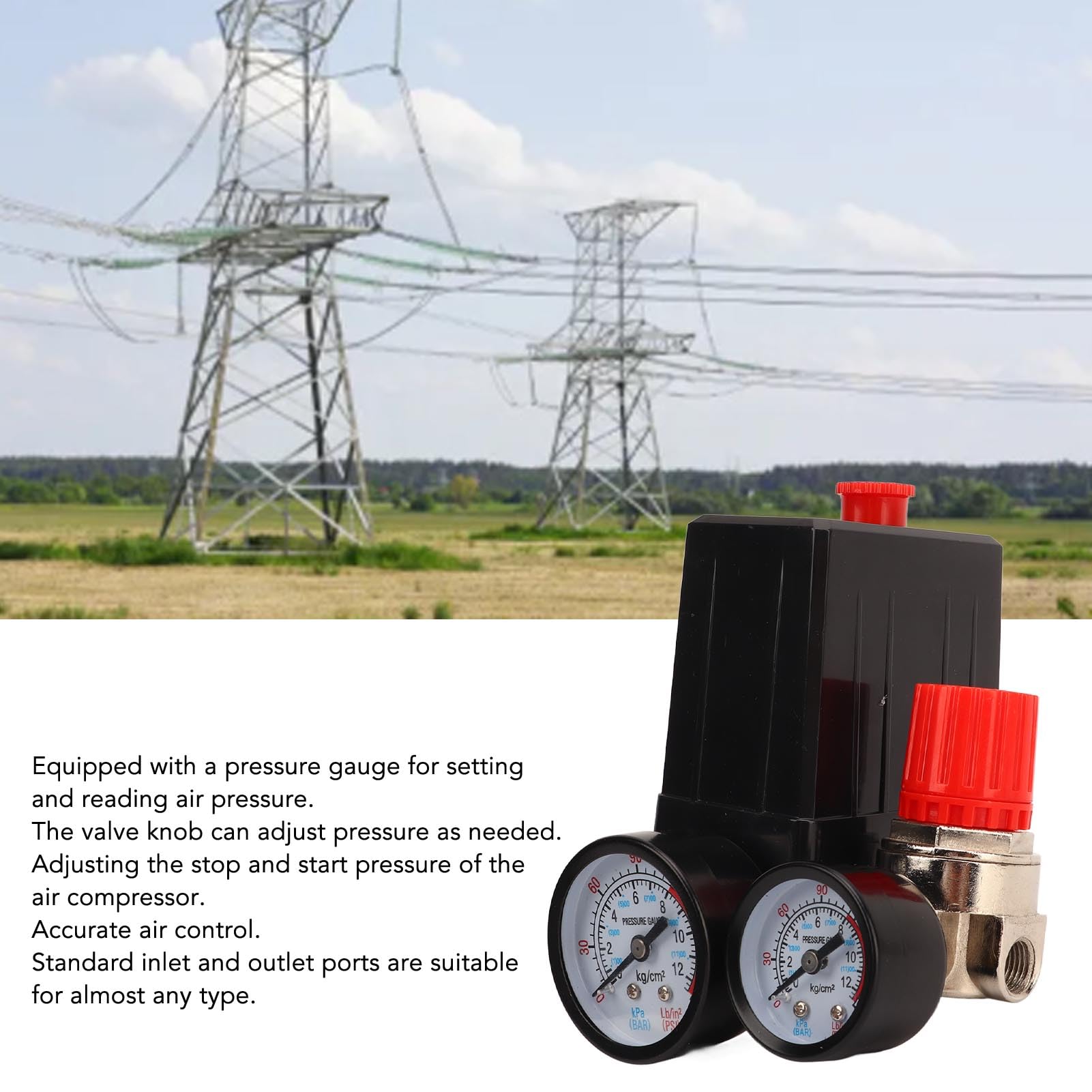 Uadme Air Compressor Pressure Valve Switch, Pressure Control Regulator, 3 in 1 Air Valve Switch Control Manifold Regulators - Image 2