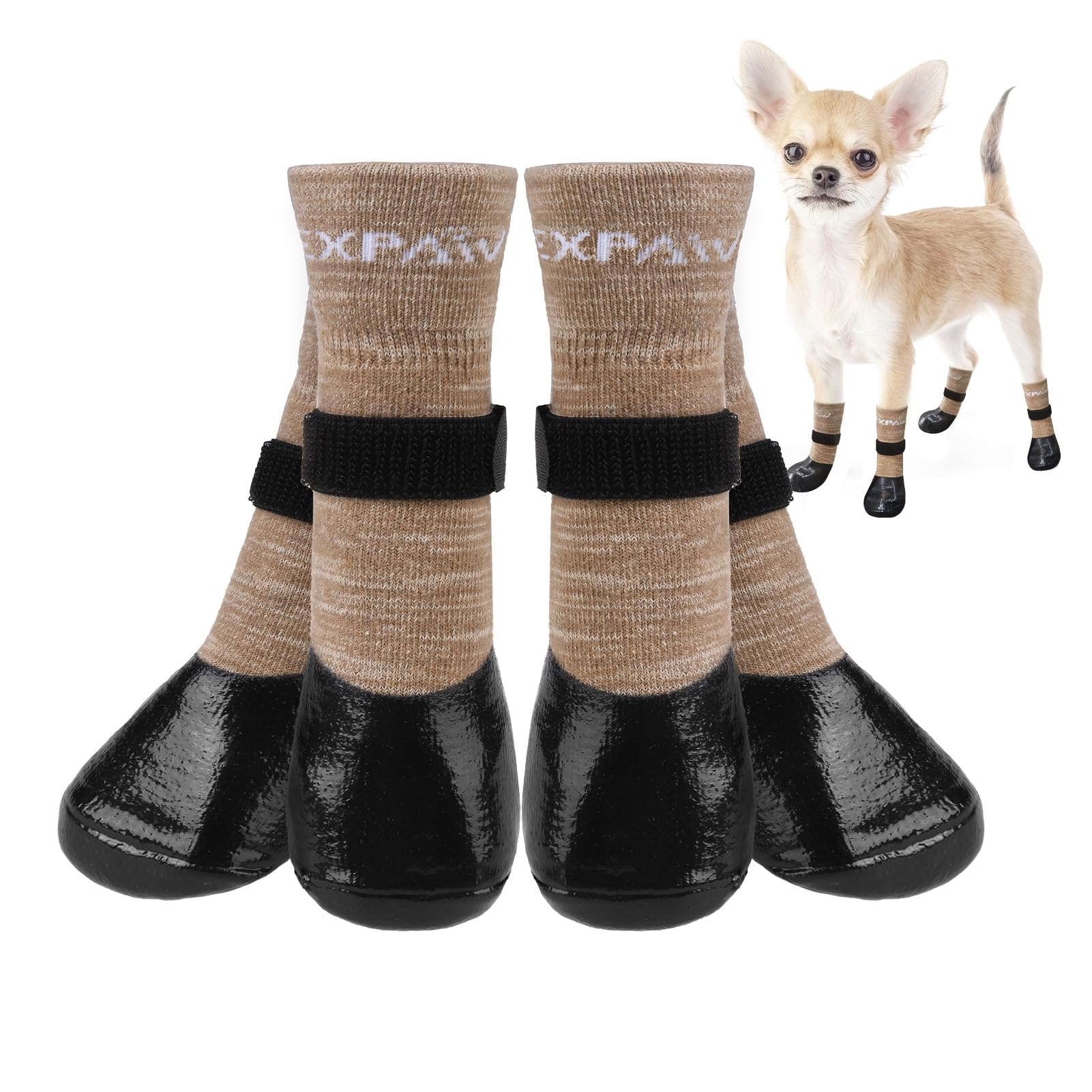 EXPAWLORER Anti-Slip Dog Socks Boots - Waterproof Dog Shoes for Winter Outdoor Cold Pavement, Snow Rain Days, Paw Protectors Booties for Hardwood Floors Prevent Licking Puppy Senior Dog,Khaki S