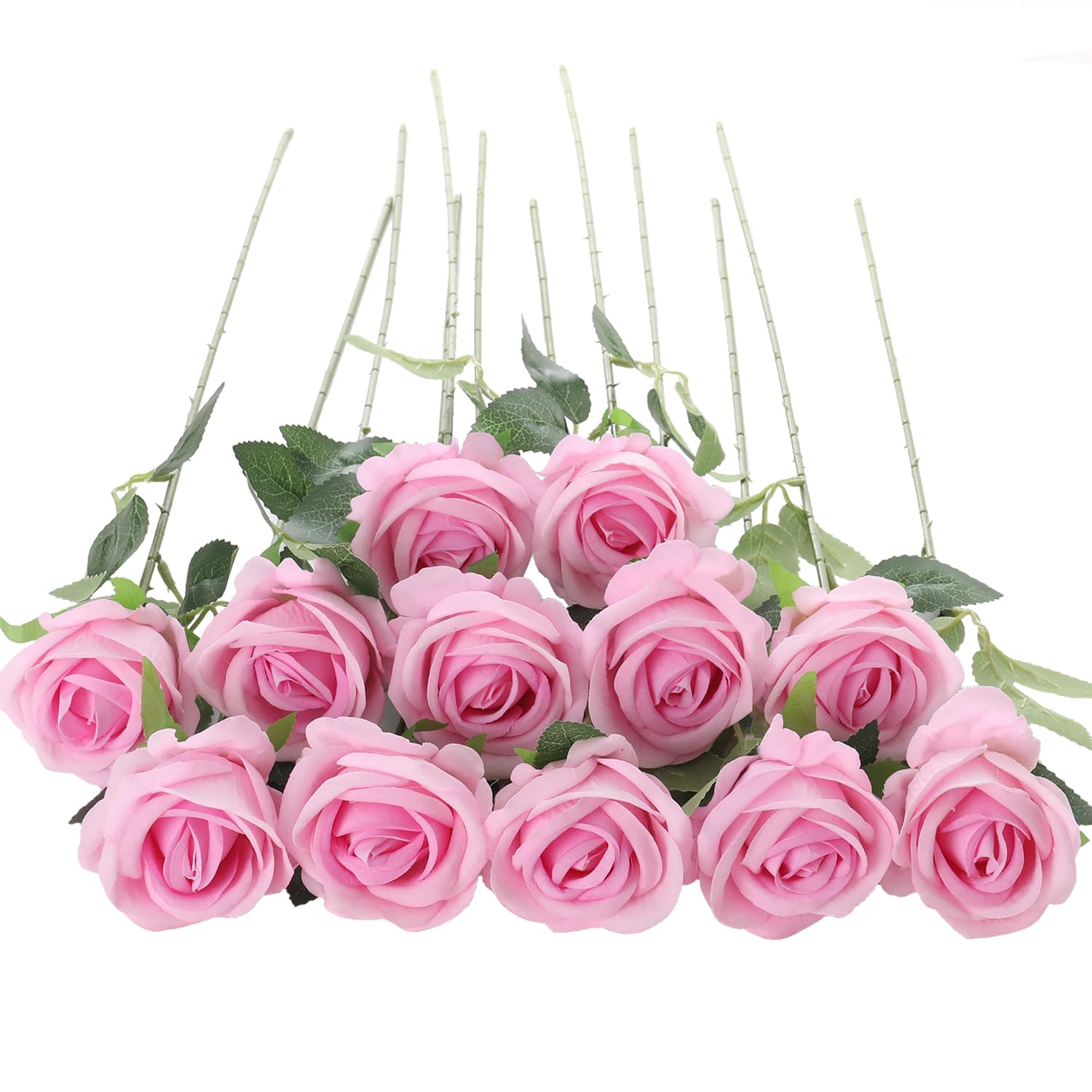 Cloudecor 12Pcs Pink Roses Artificial Flowers Fake Roses Faux Velvet Silk Flower for Home Wedding Decoration (Pearl Rose, Gradient Pink)