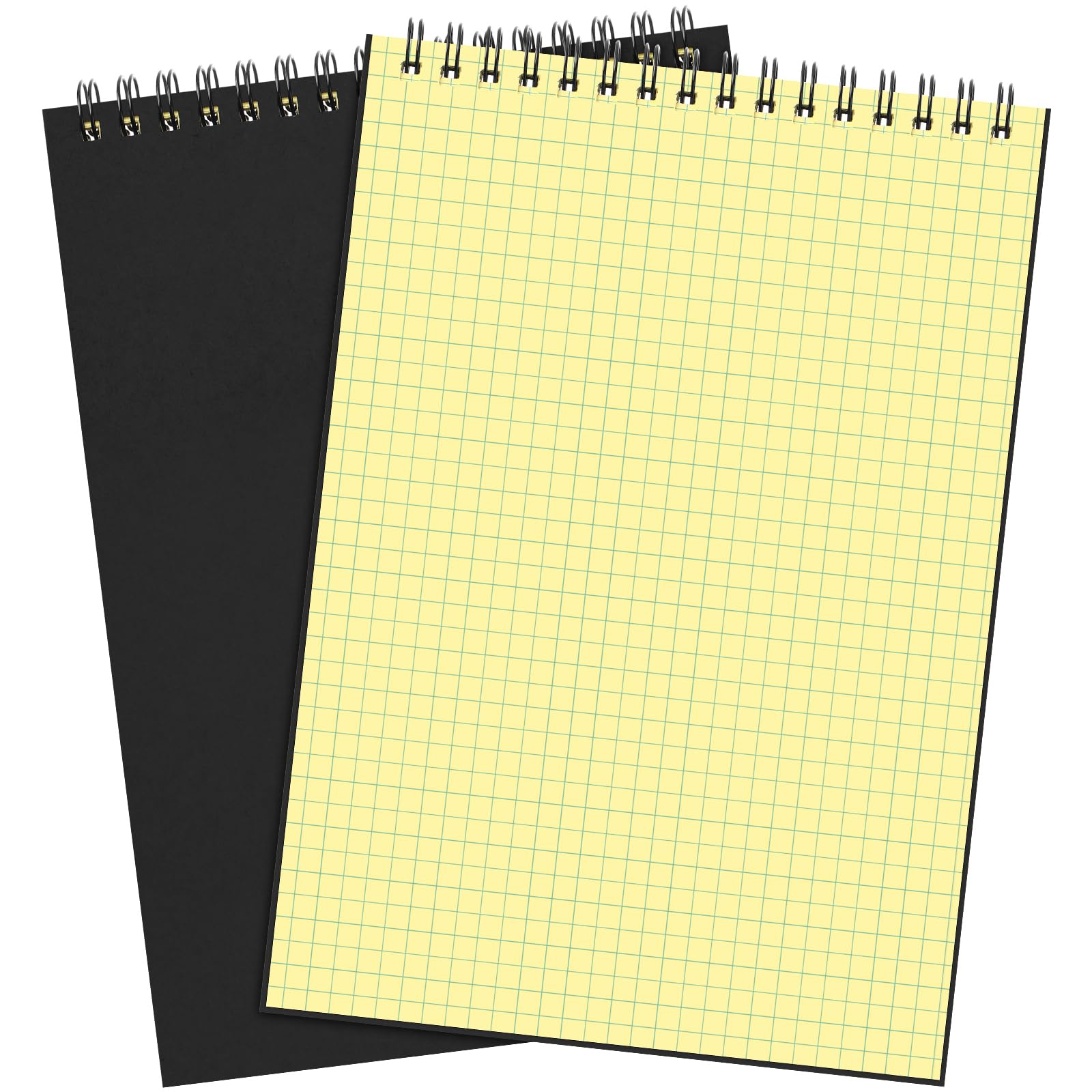 Engrowtic 2 Pack Graph Paper Spiral Notepad A5 Top Wirebound Notepad Grid Notebook Steno Pads Memo Notebook Grid Paper 140 Pages for Writing Sketching Drawing Office Supplies (Black (internal Yellow))