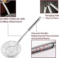 Vista 5 de Colador de araña de acero inoxidable para freír y cocinar, juego de 3 coladores asiáticos de alambre sólido, colador de pasta con mango largo