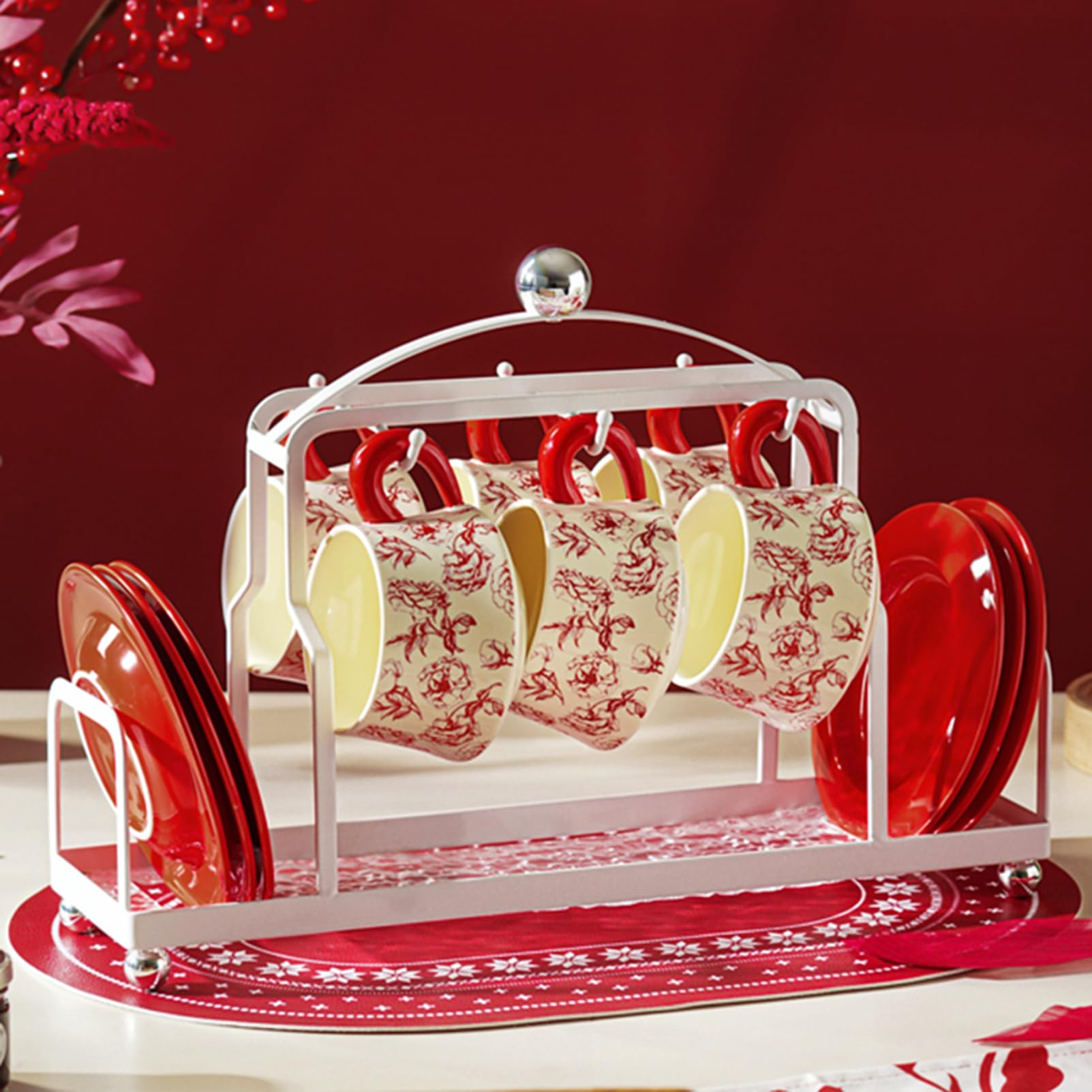 Ceramiczne kubki do kawy w stylu vintage, zestaw 6 sztuk, retro kubki z kwiatowym nadrukiem, nadają się do kuchenki mikrofalowej, idealne na poranną kawę i herbatę, prezent dla miłośników kawy