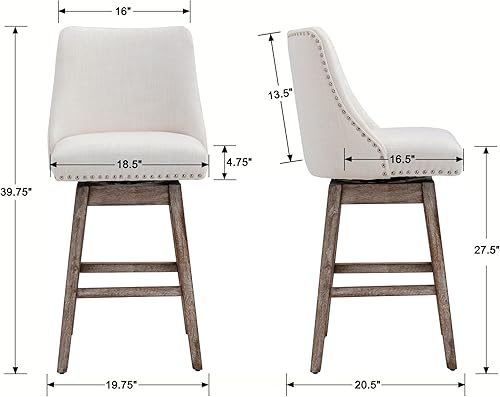Miniatura 3 de Taburete de bar de 27.5 pulgadas de altura de mostrador, taburete de bar giratorio moderno de mediados de siglo, con respaldo y patas de madera,