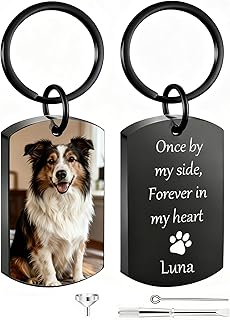 QYH Custom Dog Urn Keychain for Ashes – Personalized Pet Urn Key Chain with Photo and Text, Memorial Keepsake for Dog Lovers