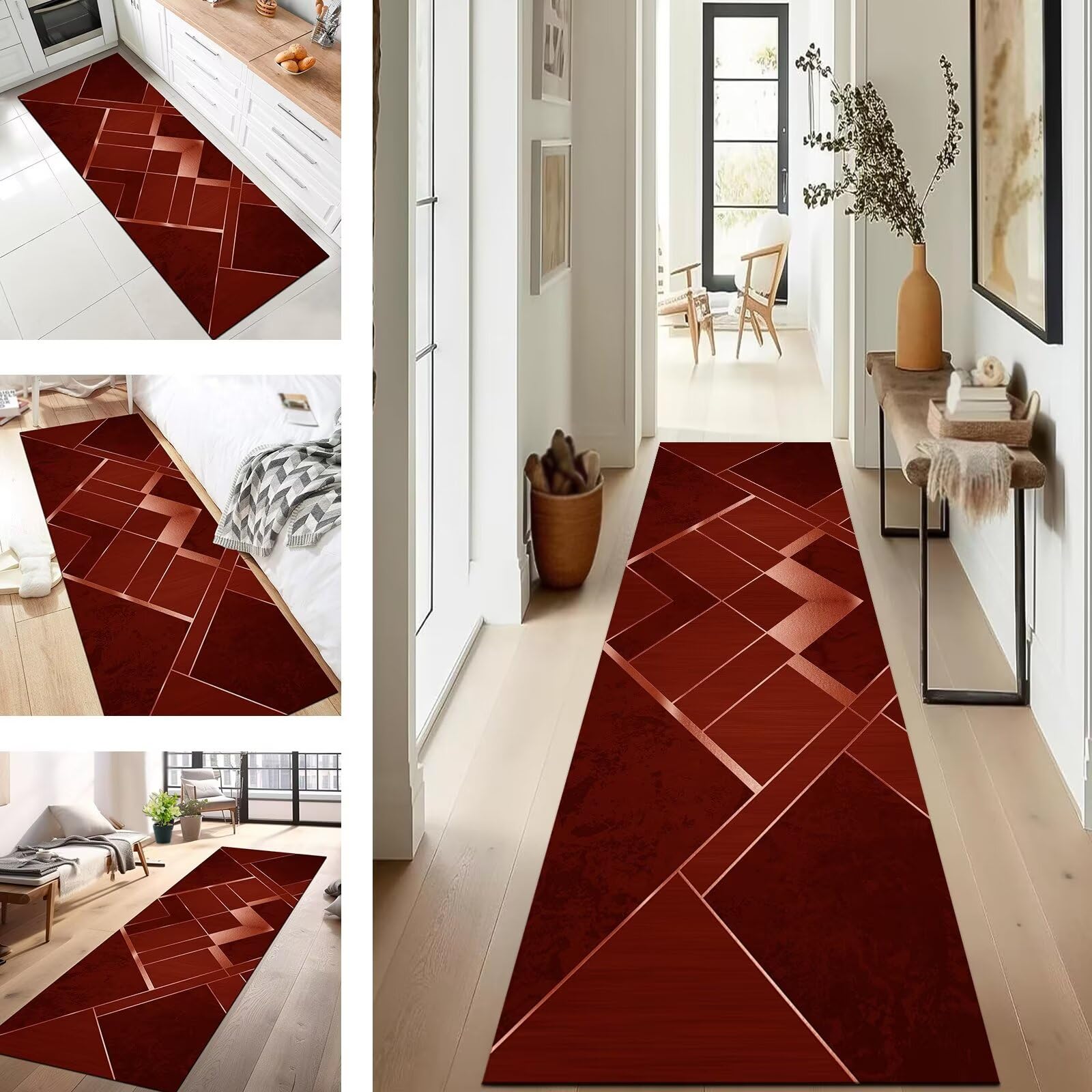Tapis de couloir antidérapant lavable rouge 120x400 contre les sols glissants