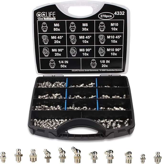 Set 60 Pezzi Ingrassatori - Raccordi M6 M8 M10 Dritti, 45° E 90° Per Auto, Moto E Industria - Foto 3
