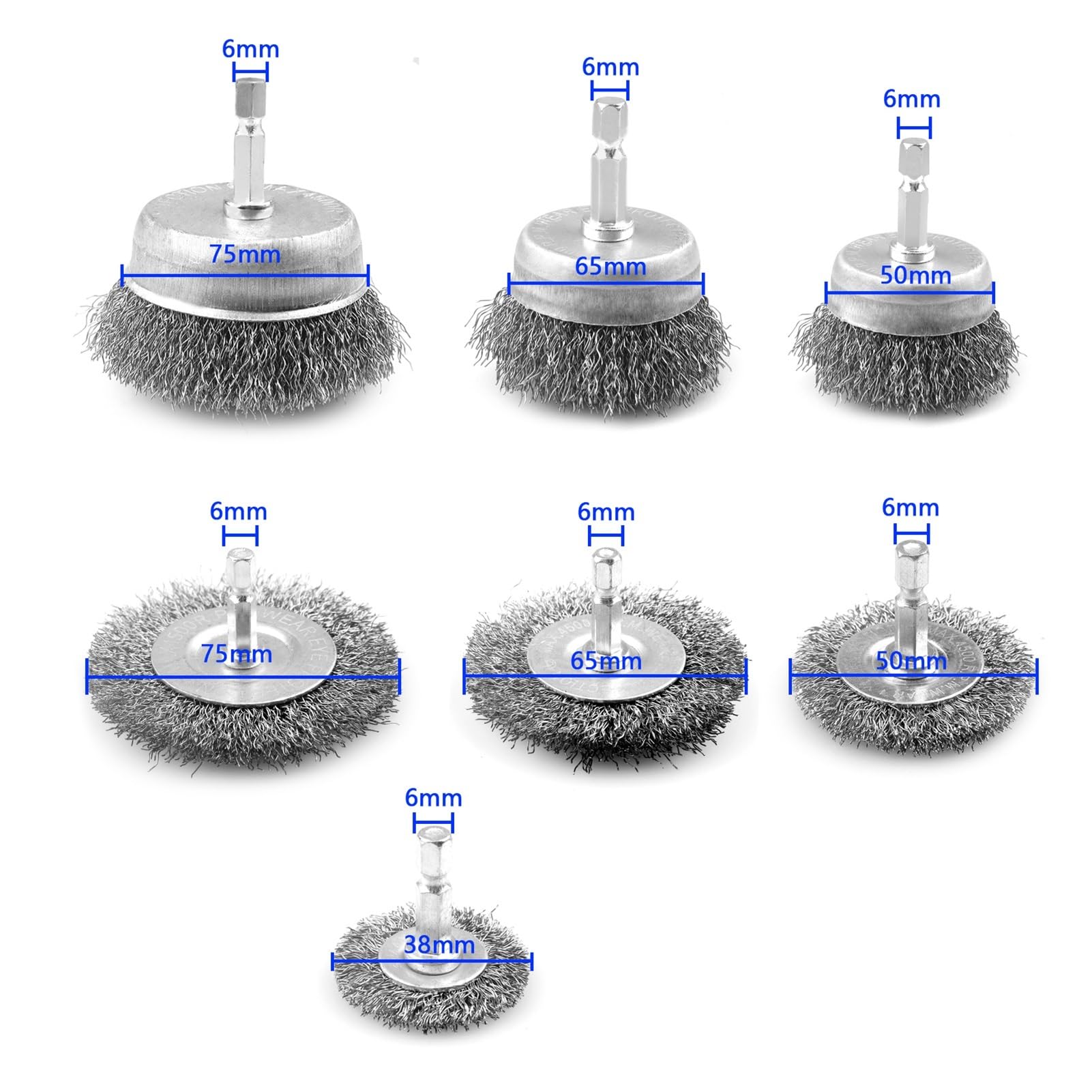 Stainless steel brush, wire brush， 7 szt. Szczotka druciana stalowa Tarcza polerska Szczotka do akcesoriów narzędzi obrotowych Narzędzie do polerowania metalu