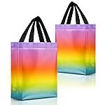 Nush Nush Rainbow Gift Bags Medium Size - Set of 12 Pastel Gradient Reusable Gift Bags With Holographic Finish - Ideal Goodie Bag for Kids Birthday Party, Girl Party Favors, Thanksgiving - 8x4x10