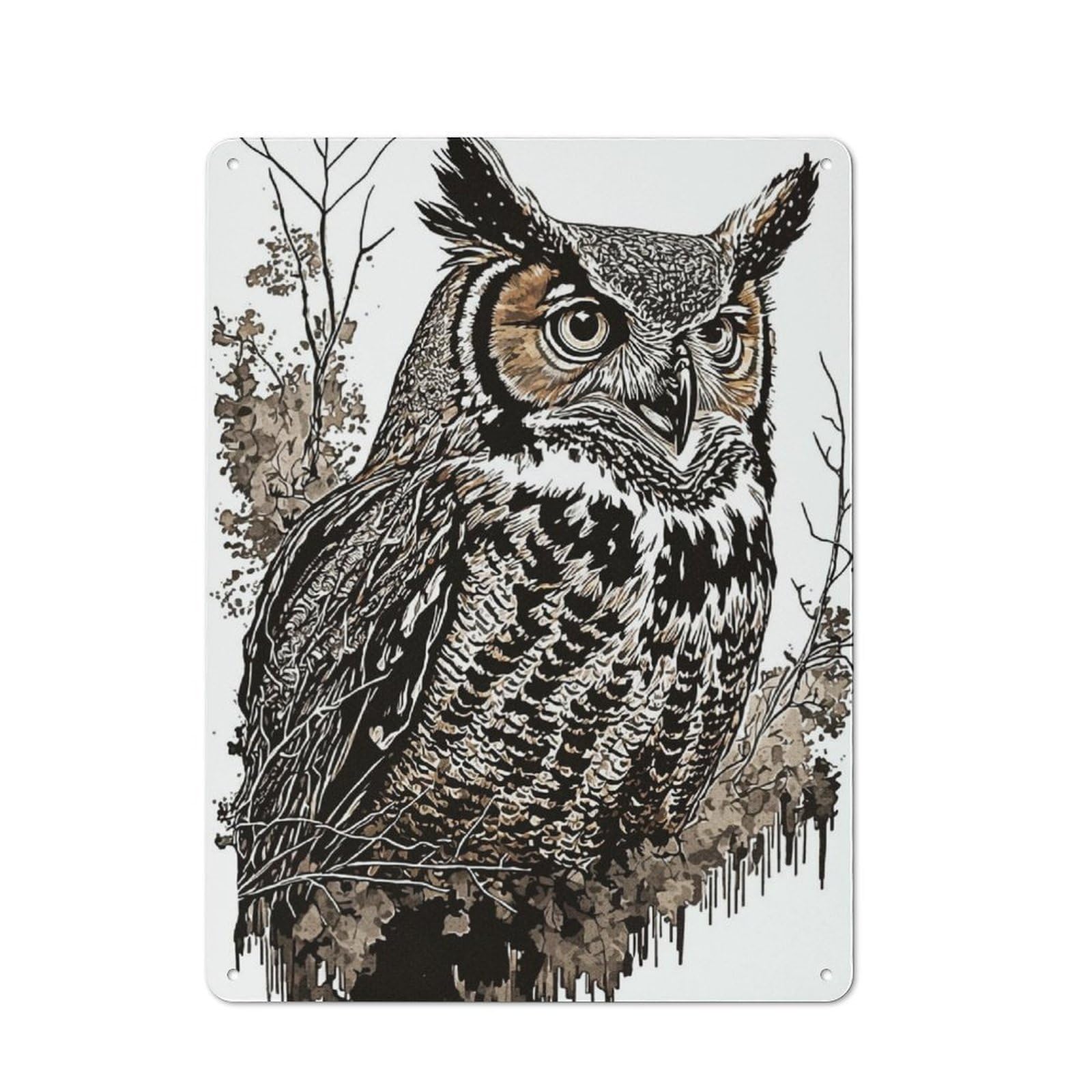 Owl Splatter Clean Industrial Metal Wall Decor 40x30cm, Decorative Metal Plaque for Workspace, Cafe, Hallway Or Garage
