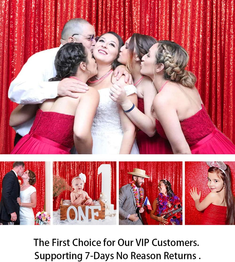 ShinyBeauty Sequin Curtain Red 4FTx8FT Sequin Photo Backdrop Red Sequin Backdrop Curtain Glitter Photography Backdrop Bridal Shower Backdrop for Wedding