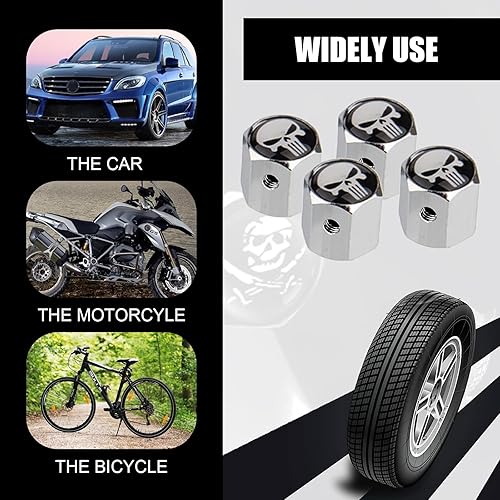 Miniatura 3 de fasebeek 4 tapones para válvulas de neumáticos de automóvil, fundas protectoras de calavera, tapas de sellado con llave, universales para la mayoría