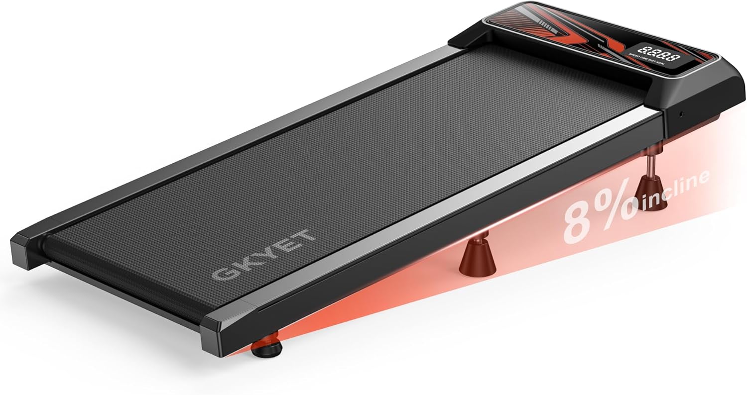 Walking Pad Treadmill with 8% Incline for Home, Under Desk Treadmill for Home Office, 2.5HP Quiet Portable Walking Mat, 265 lbs Capacity, Compact Treadmill for Small Spaces with 15" x 35.4" Belt