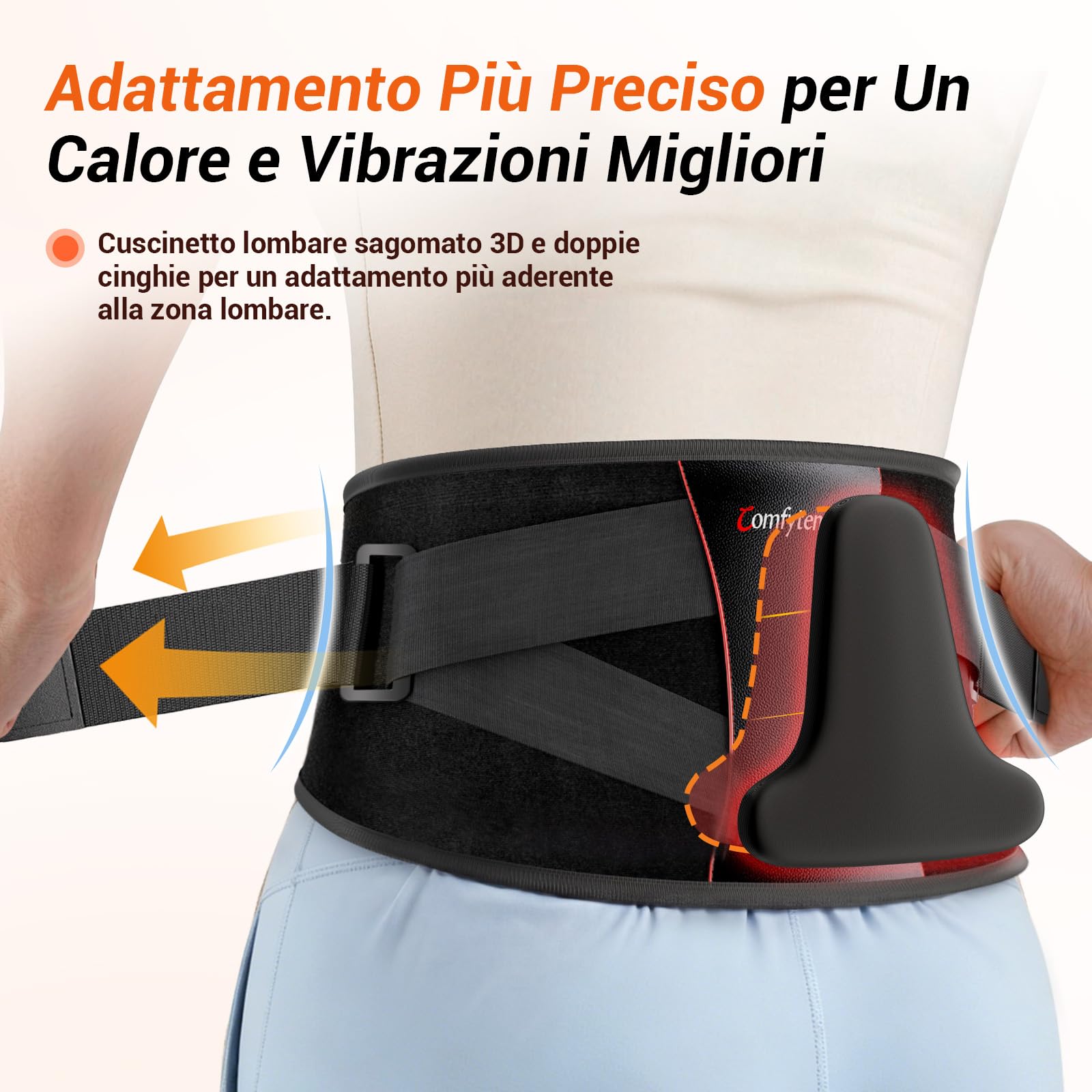 Comfytemp 170cm Fascia Lombare Riscaldante Wireless, Struttura Ergonomica, 3 Livelli di Temperatura, 3 Intensità, 3 Vibrazione, Scalda Schiena Elettrico Semplicissimo da Usare, Regalo per i Genitori