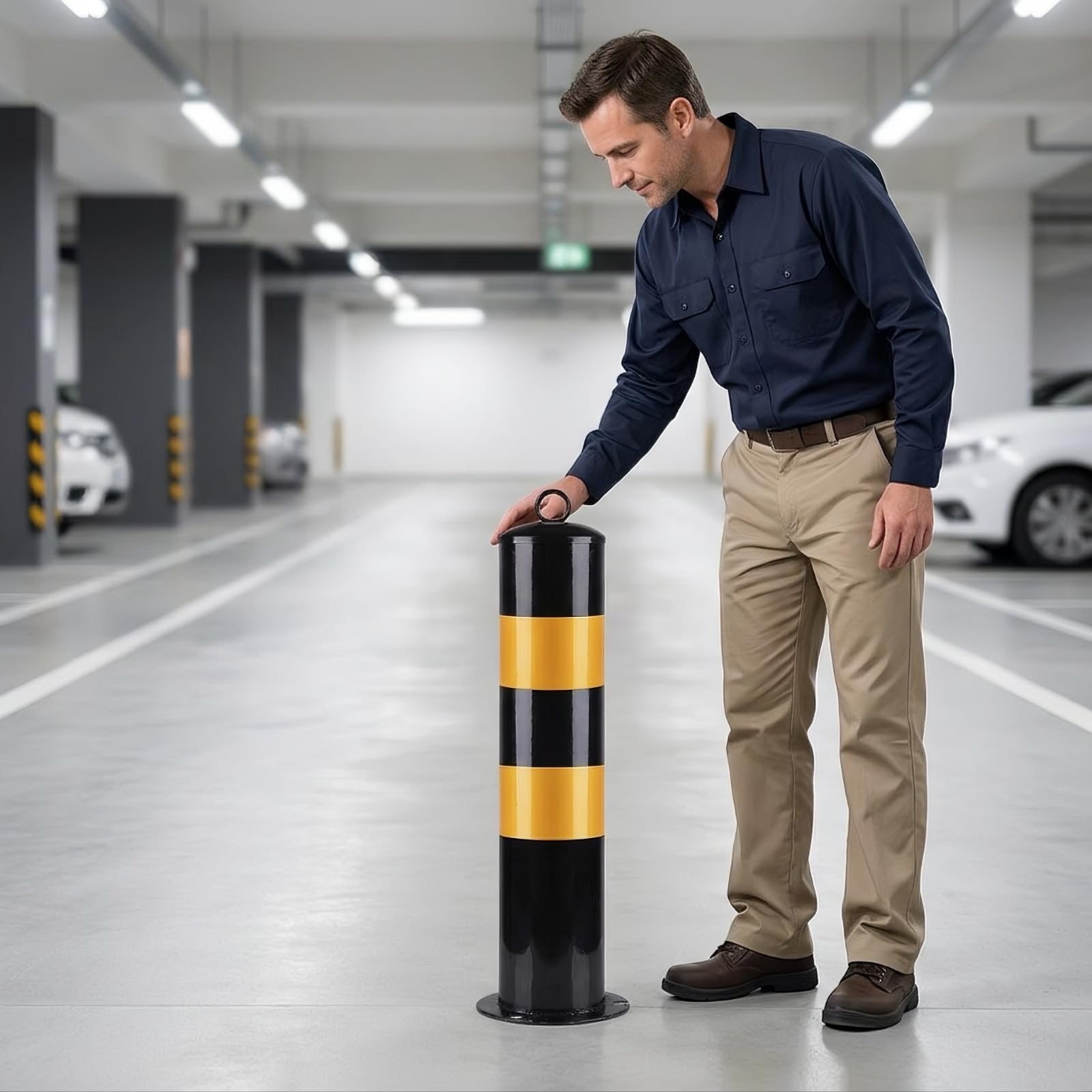 Borne Sécurité Autoportante Sécurisé, Modèle Fixe Renforcé, Acier, Hauteur 50 Cm, Épaisseur 0,8 Mm, avec Vis, 50 Cm