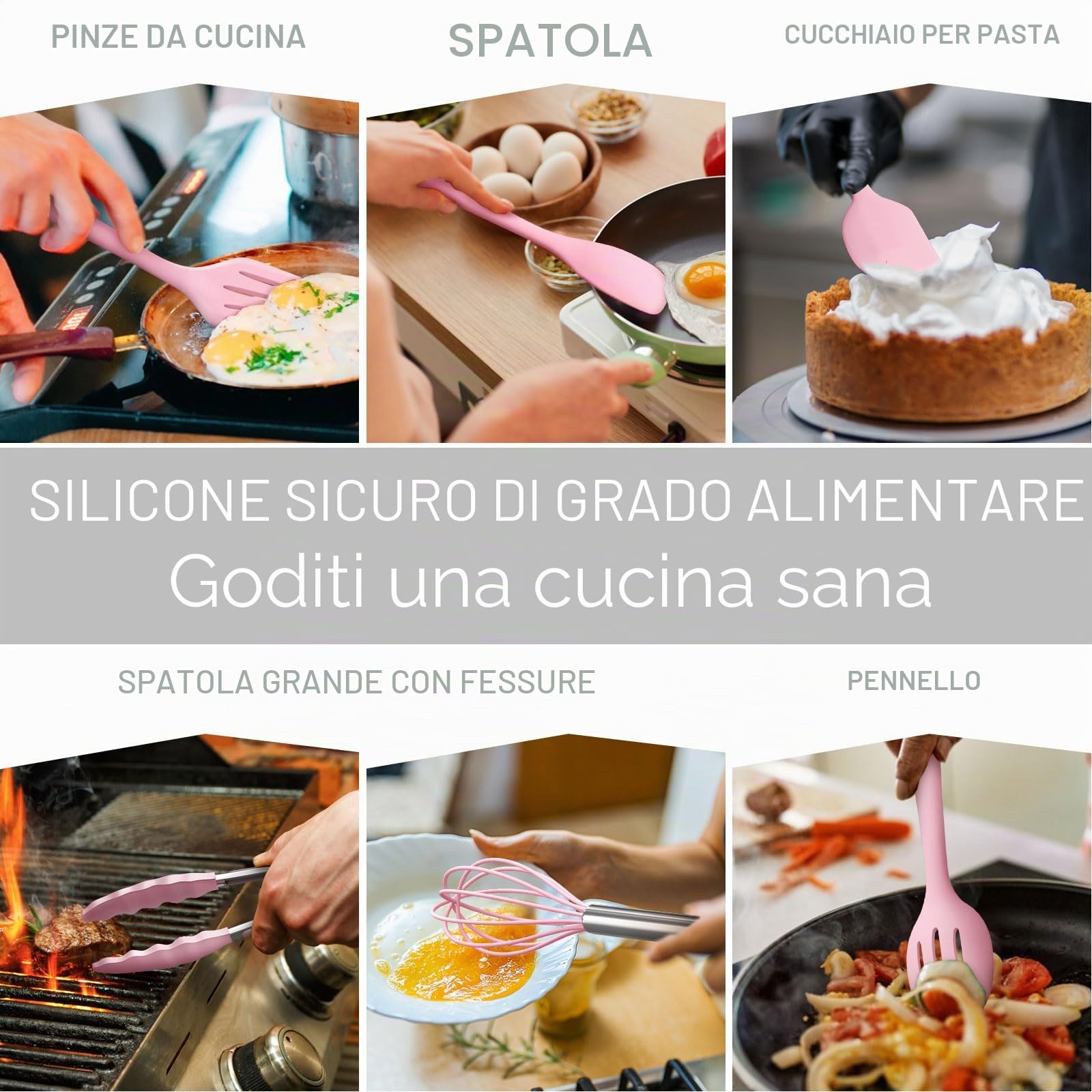 Umite Chef Set di 22 utensili da cucina in silicone, resistenti al calore e lavabili in lavastoviglie, set di spatole antigraffio per pentole antiaderenti (rosa)