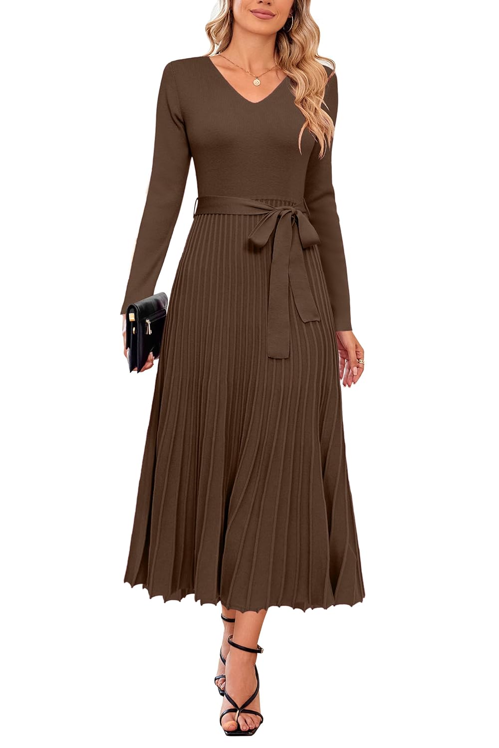 Arach&Cloz Wool Blend Tie Waist Sweater Dress - Image 8