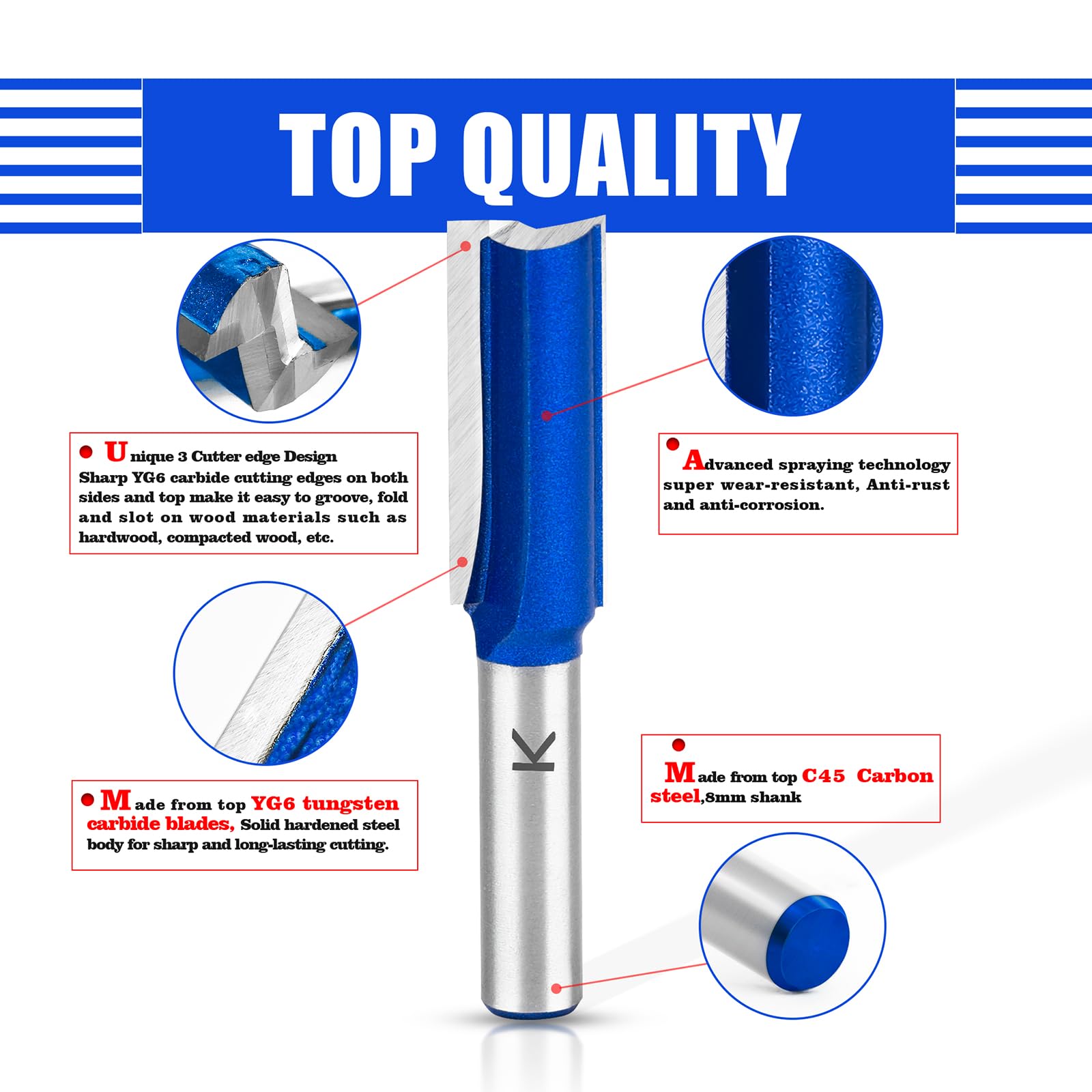 ASNOMY Fresa per scanalature da 20 mm, fusto da 8 mm, in metallo duro, fresa dritta per legno