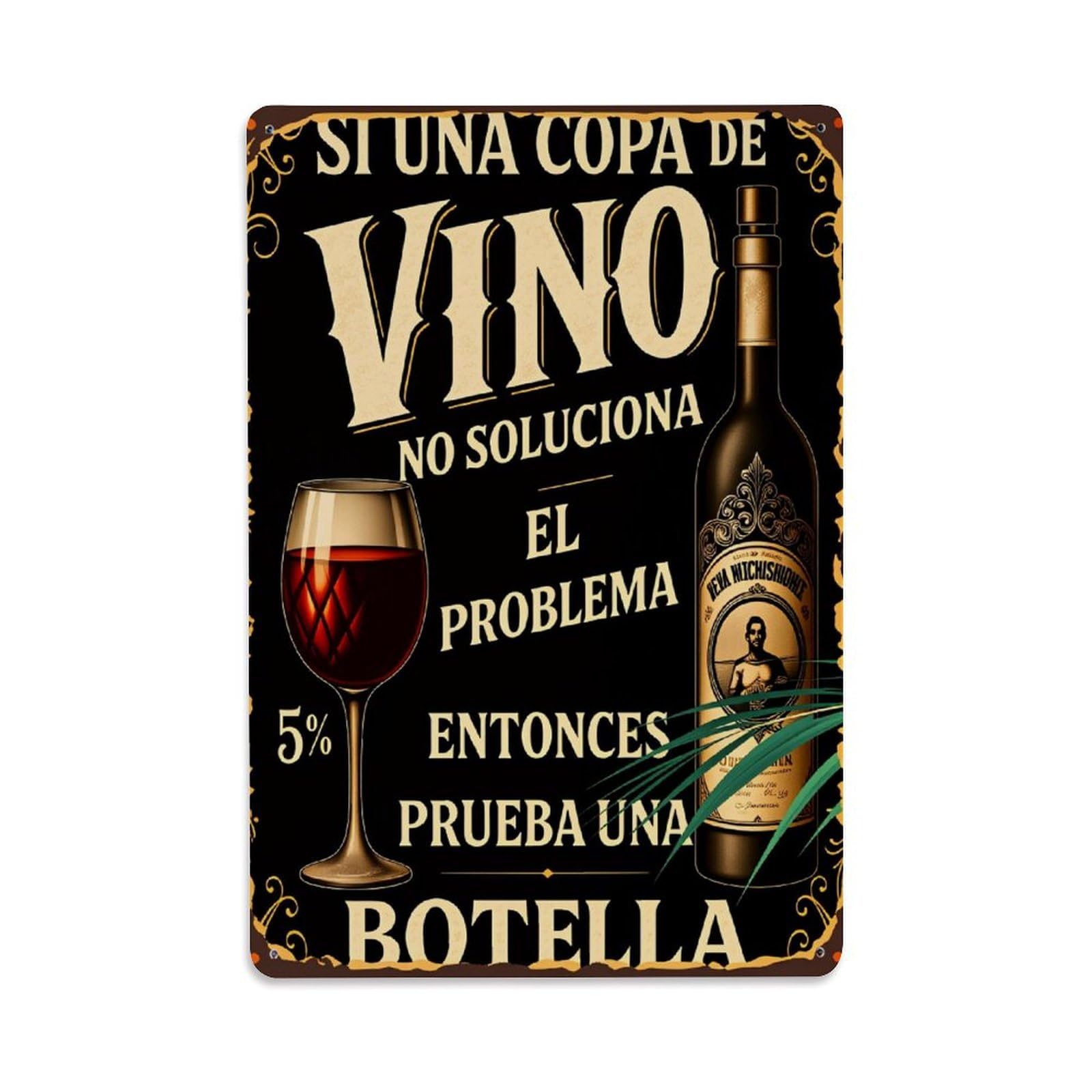 Lzwbntey Vintage Wine Glass Bottle Label Text Metal Tin Sign Retro Wall Decor For Home Bar Garage Cafe, Indoor & Outdoor Decorative Metal Poster, 8X12 Inch