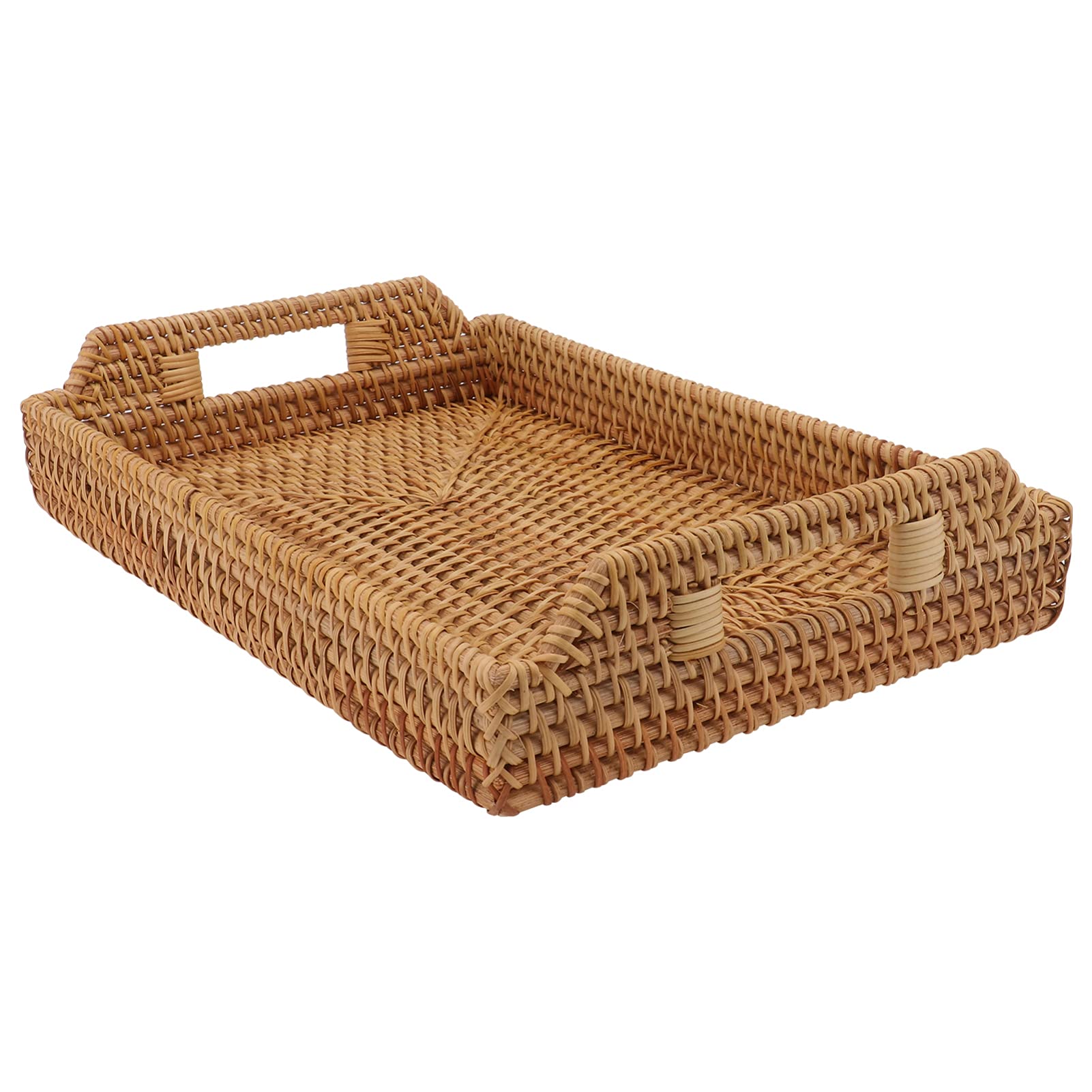 Cabilock Wicker Tray with Handles Rattan Serving Tray Wicker Basket with Handles Decorative Tray Tray for Coffee Table Tray for Ottoman Coffee Table