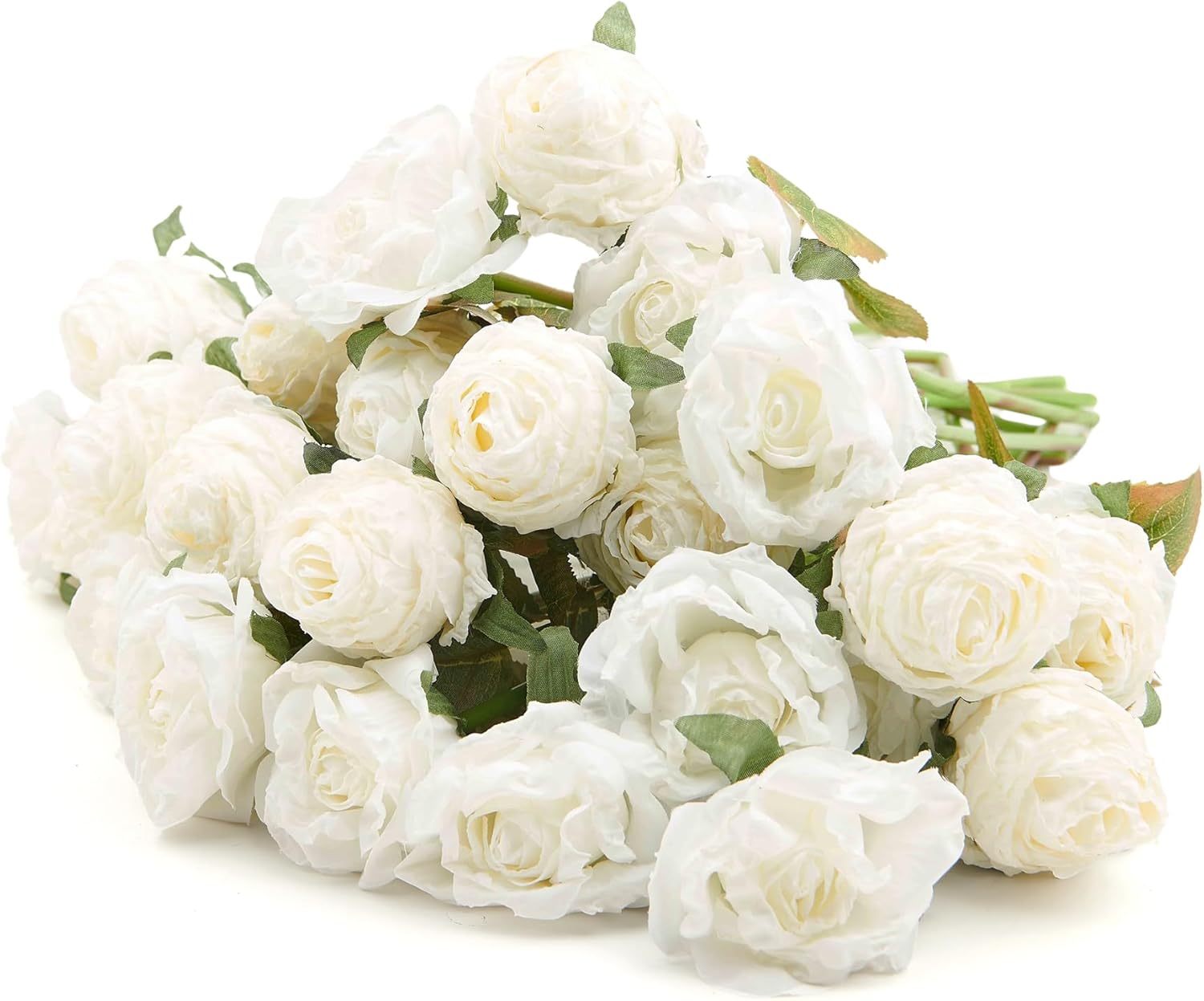 PONKING Rose Artificial Flower 28pcs Realistic Faux Silk Roses Fake Flowers Bouquets Arrangements Decor for Wedding Spring Mother's Day, Home Table Decorations, White Flower