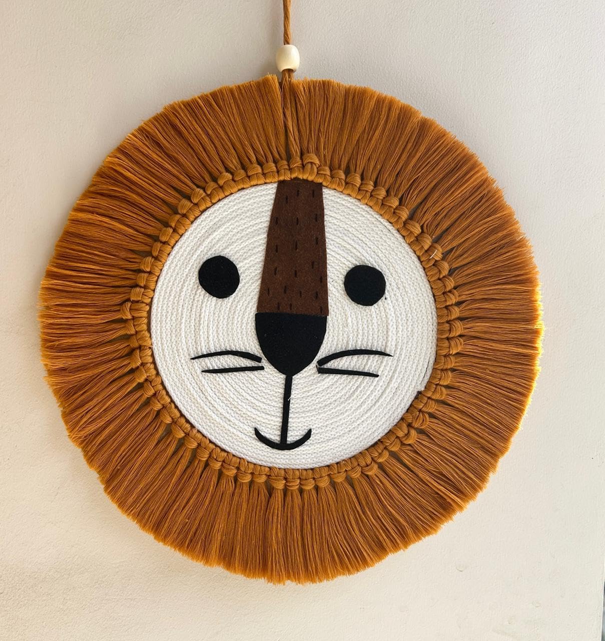 Handmade Macrame Animal Wall Hanging, Mustard Yellow Fringe, White Centre for Nursery Room and Kids Bedroom/Arts Gifts/Decorative Wall Art-image-10