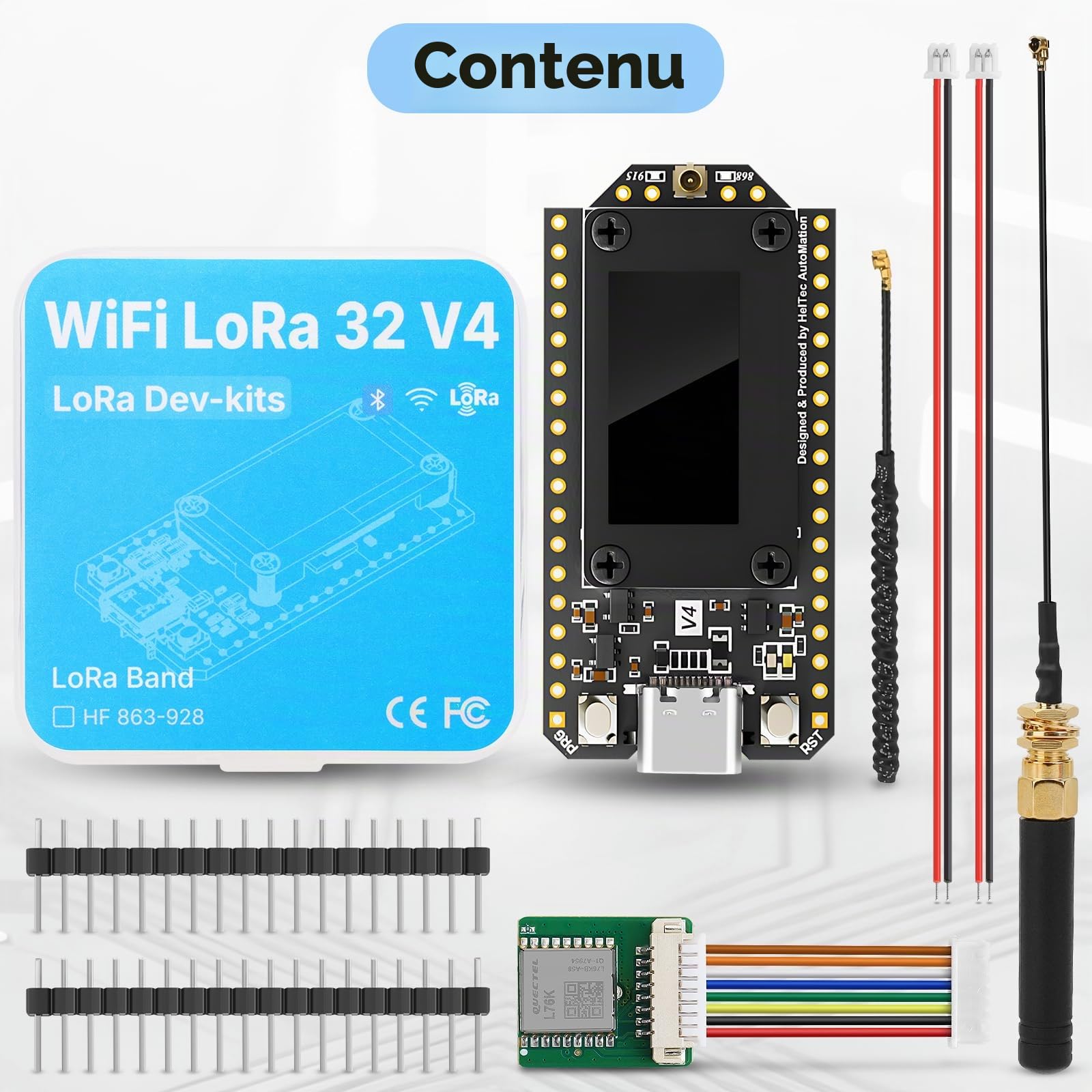 Carte de développement ESP32 LoRa V4 + module GNSS L76 mis à jour, ESP32-S3 SX1262 LoRa WiFi Bluetooth 2 Mo PSRAM 16 Mo Flash 915 MHz Antennes OLED Affichage Supporte GPS et Solaire pour Arduino