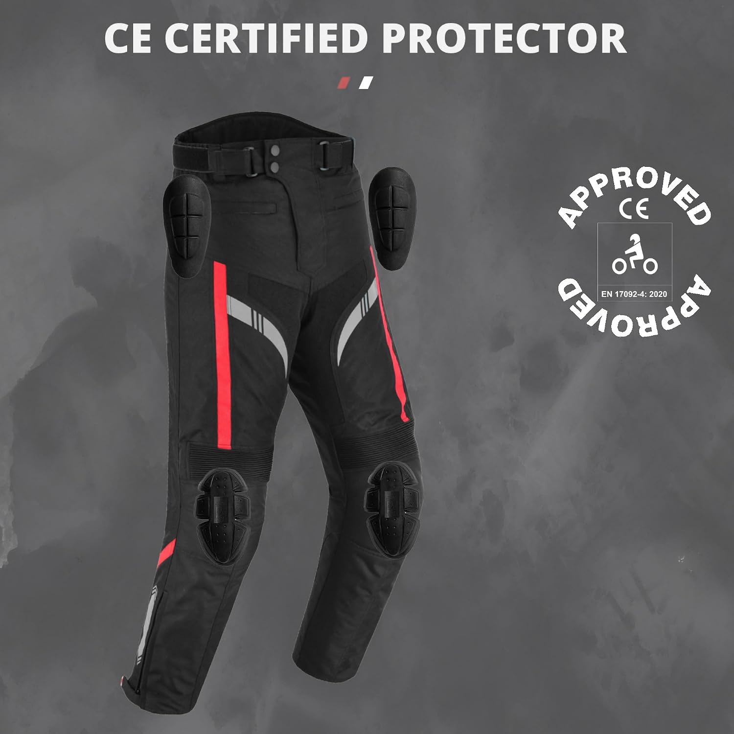 Men's Waterproof Armored Motorcycle Trousers Protective Cordura Textile Pants with Removable Protectors for Biking