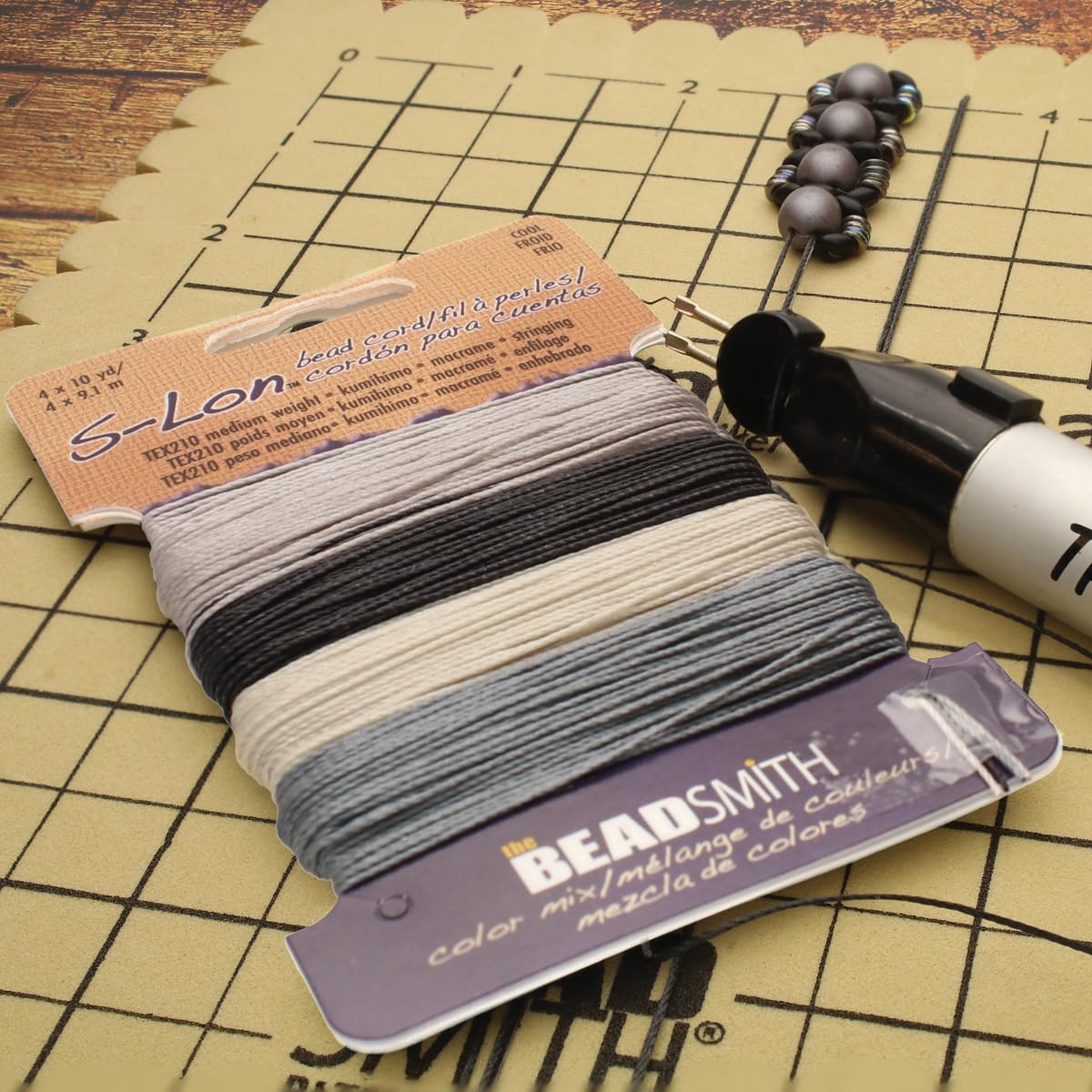 The Beadsmith S-Lon Bead Cord – .5 mm Twisted Nylon Cord for Stringing, TEX210, Cool Neutrals Mix, 4 Colors, 10 Yards Each Color