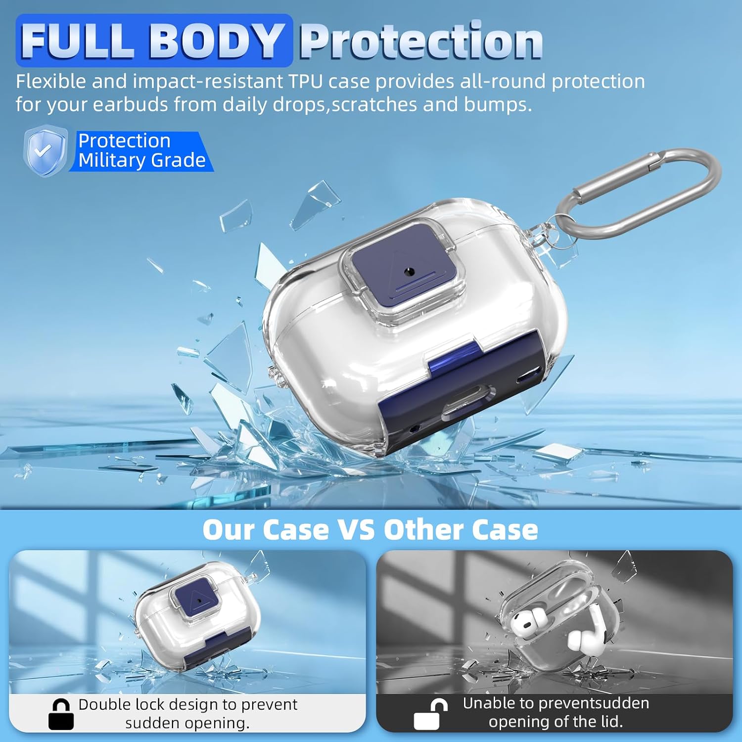 Secure Lock Case for AirPods Pro 2 with Phone Stand, QINZAC Soft Clear TPU Shockproof Protective Cover for Airpods Pro 2nd/1st Generation Accessories with Cleaning Pen & Keychain (Clear) image 4