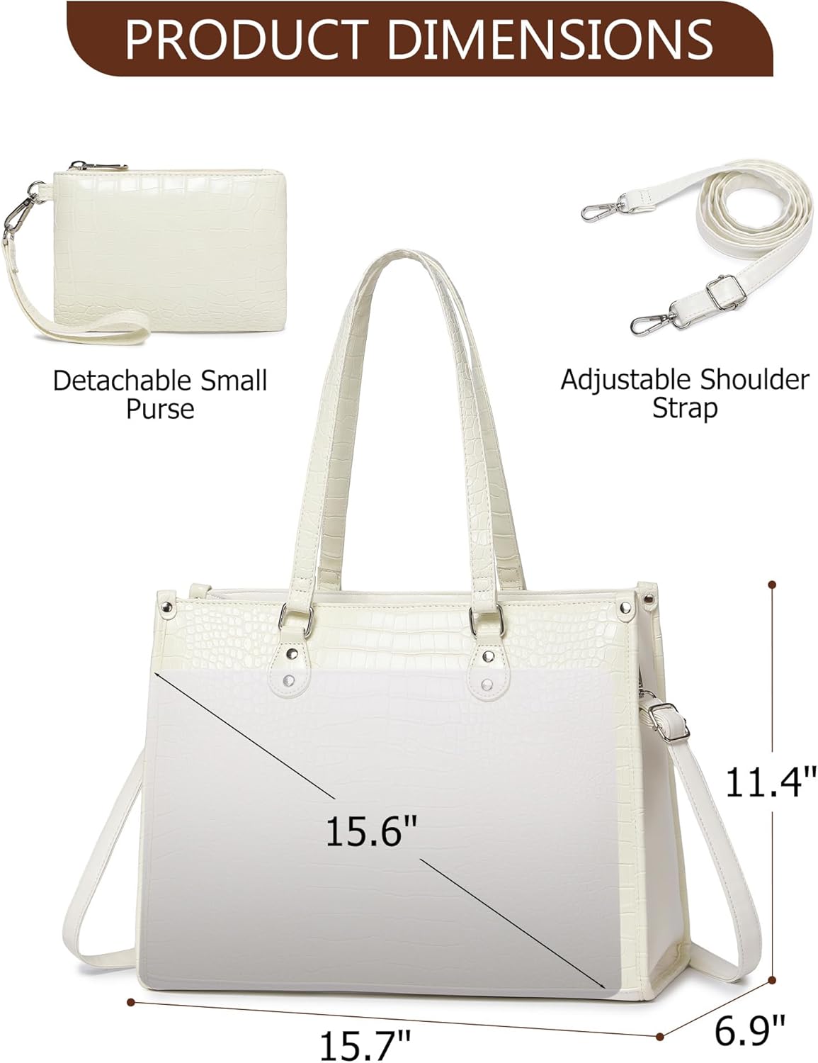 Lunch Tote Bag with Insulated Compartment for Women Daily Work, PU Leather Laptop Bag with 15.6 Inch Computer Compartment - Image 3