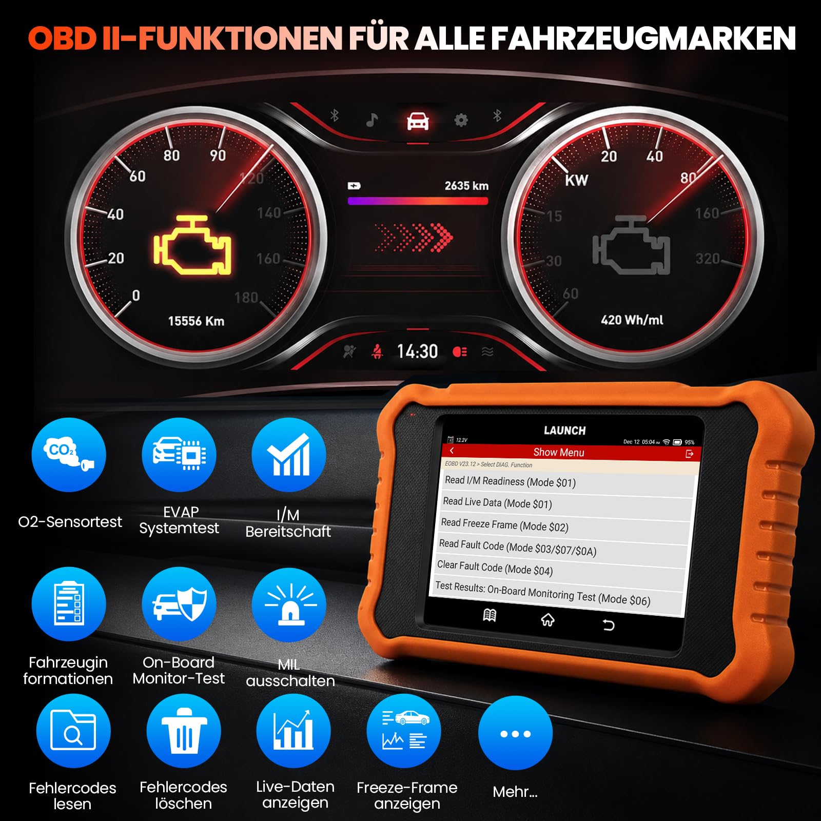 LAUNCH Creader Elite 3.0 OBD2 Diagnosegerät für Benz/für Maybach/für Sprinter die gleiche Funktion wie LAUNCH X431 diagnosegerät, 50+ Reset-Funktion,aktiver Test,ECU-Codierung