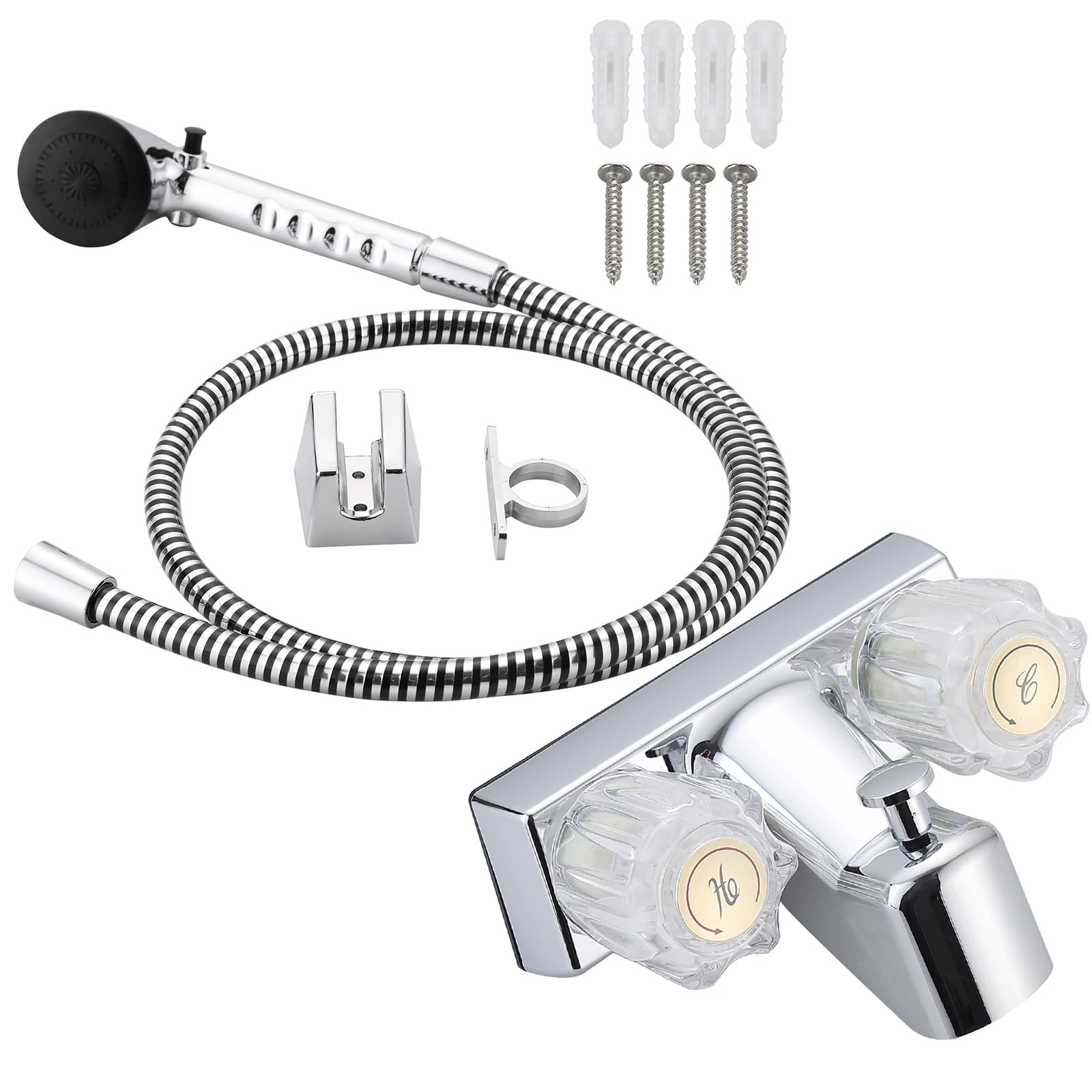 RV Shower Faucet with Hose and Head, RV Outdoor Shower Kits, RV Tub Faucet with Shower Diverter Outdoor Shower Kit Fits for RV/Campers,Travel Trailer,Motorhome (Bathtub Faucet Kit, Chrome)