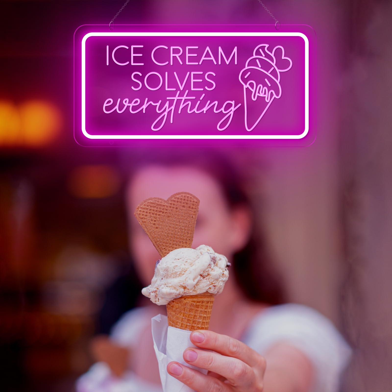 ネオンインテリアサイン　ICE CREAM Ice Cream Neon Sign, Ice Cream Solves Everything Dimmable