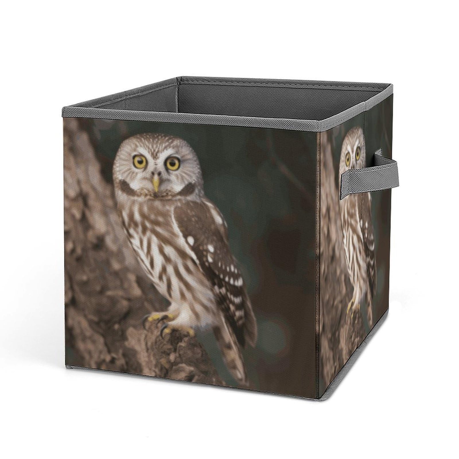 JTREHY Wildlife Animal Owl Storage Bins Sturdy Large Capacity Folding Sorting Boxes Convenient Stable Storage Box Collapsible Fabric Storages Cubes Organizer with Handles
