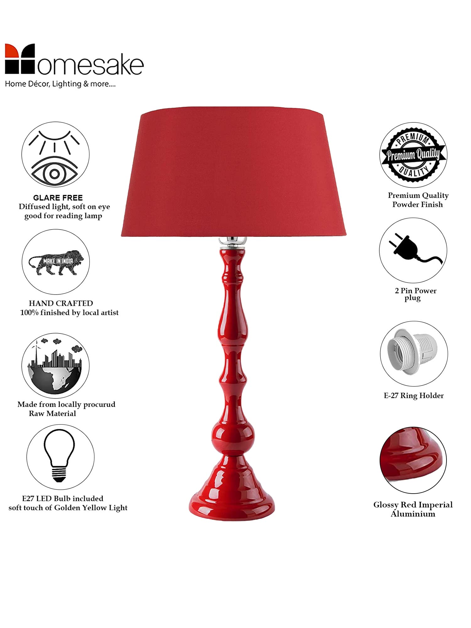 Buy Homesake Glossy Red Teardrop Aluminium Table Incandescent Lamp