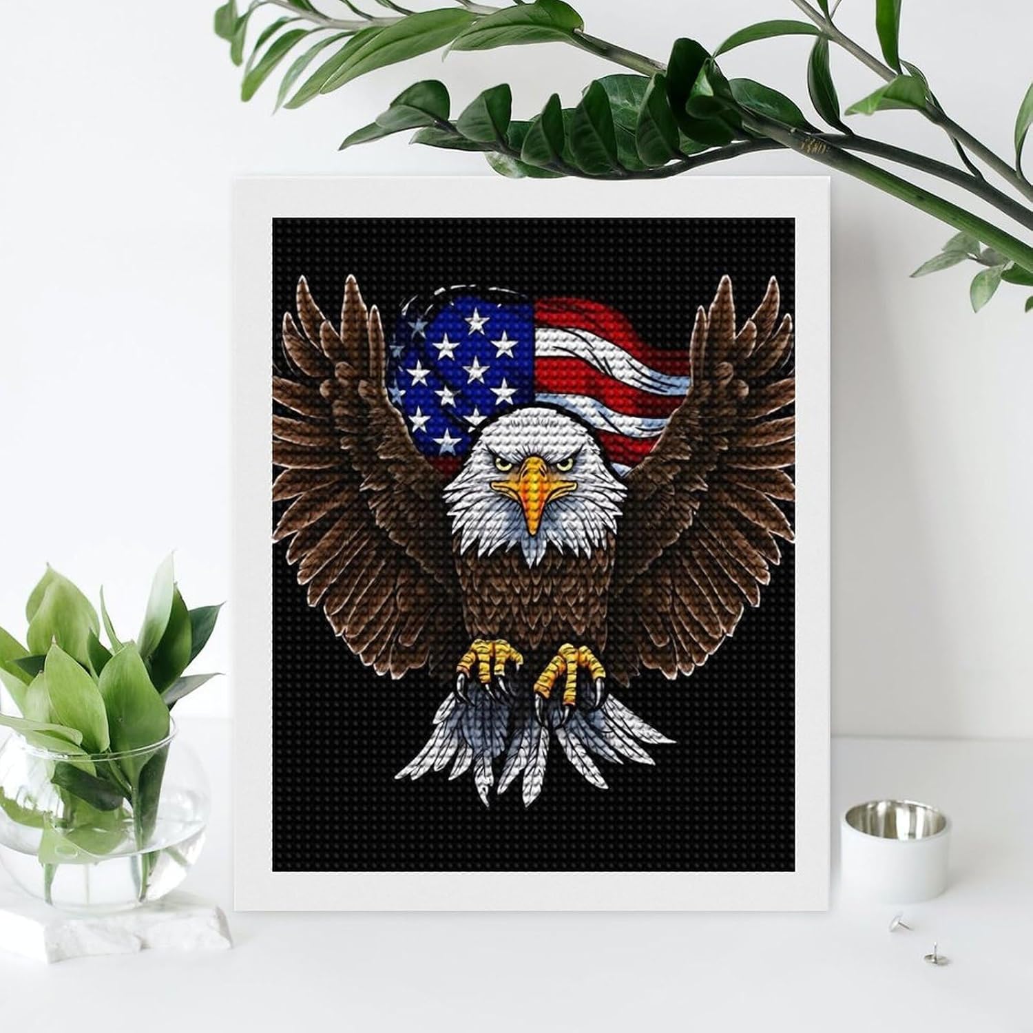 USA Flag Patriotic Eagle Diamond Art Painting Kits for Adults Full Drill Gem Art Painting Kit Round Full Drill Diamond Dots Paintings Picture DIY Diamond Painting for Home
