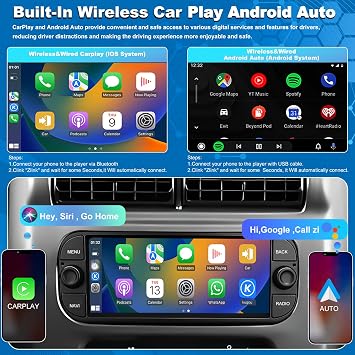 5GWifi Car Radio for Jeep Wrangler 2003 2004 2005 2006, Grand Cherokee 1999-2004, Dodge Ram 1500/2500/3500 2002-2005 Grand Caravan 2001-2007, Chrysler Car Stereo 6.8inch Wireless Carplay Android Auto