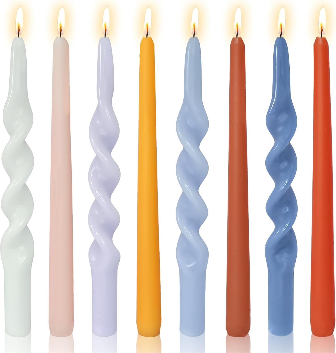 8pcs Orange and Blue Taper Candle Colored Candlesticks,10inch Spiral Taper Candles Long Candle Sticks Blue Twisted Candlestick Colorful Tapered Candle for Home Décor Festive Women Gifts