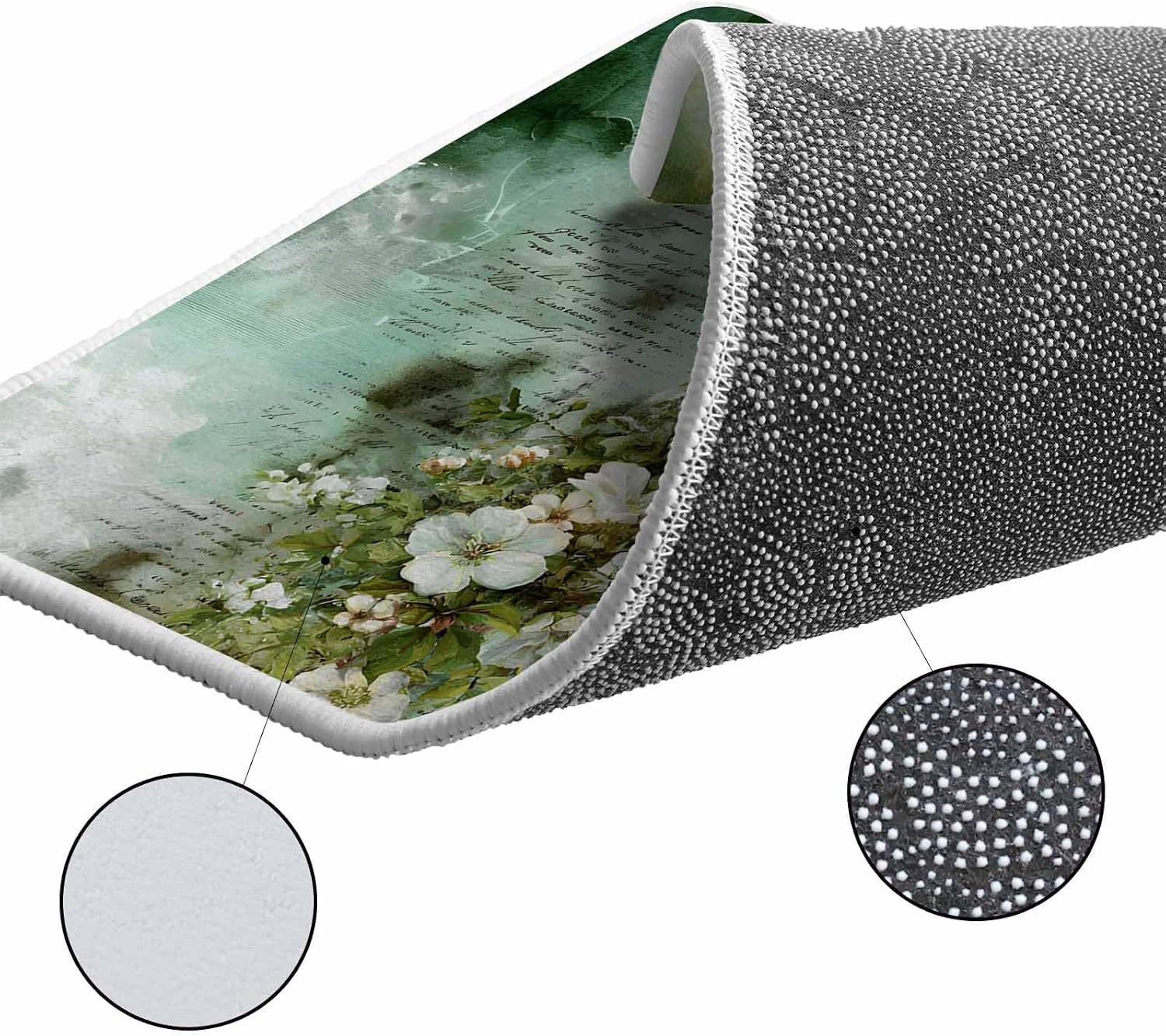 Vintage Oil Light Kitchen Rugs and Mats Set of 2, Non-Slip Kitchen Sink Mat, Spring White Flowers Green Leaves Washable Doormat Bathroom Rugs Runner for Bedroom/Living Room 17.7"x30"+17.7"x47.2"